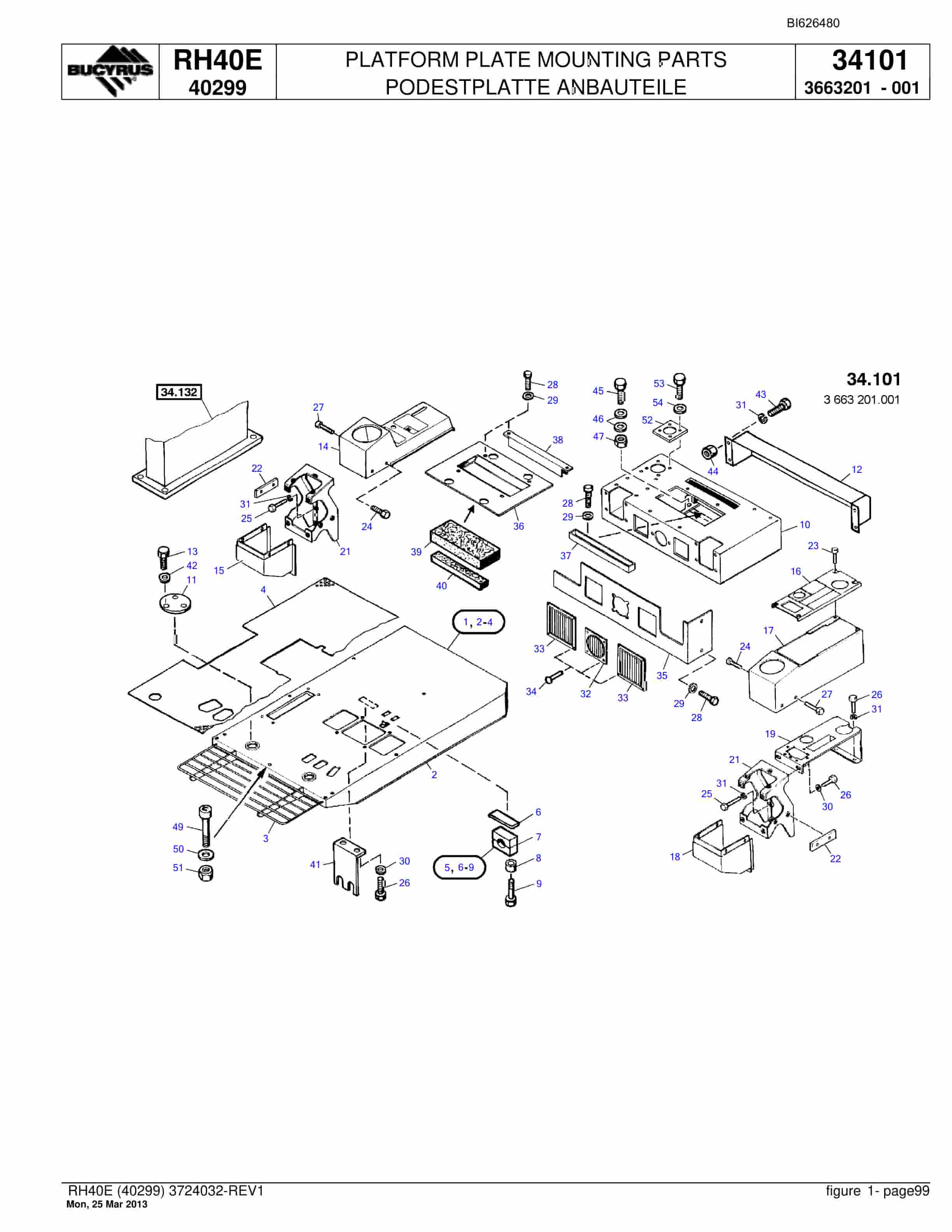 Bucyrus RH40E Hydraulic Excavator Parts Catalog BI626480-5