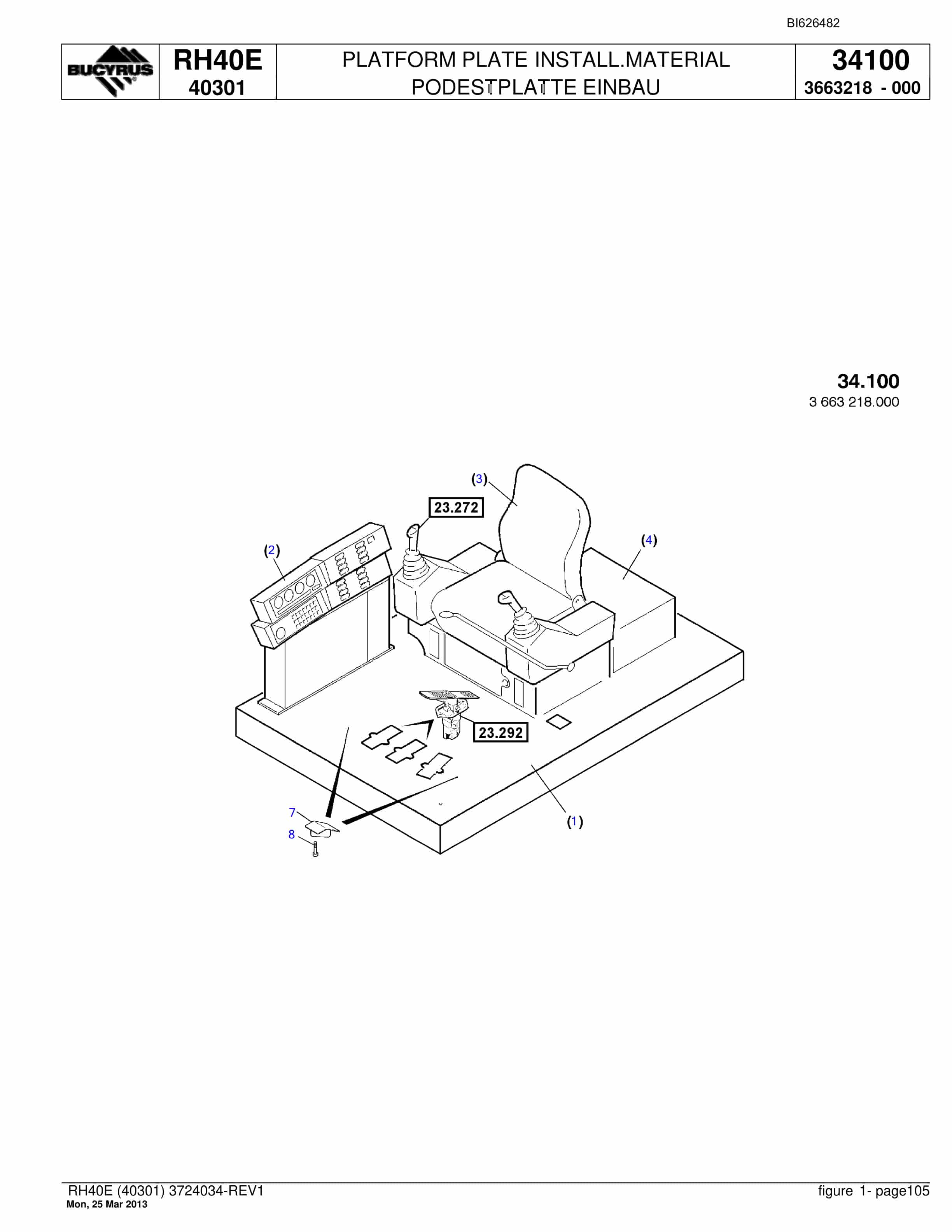 Bucyrus RH40E Hydraulic Excavator Parts Catalog BI626482-5