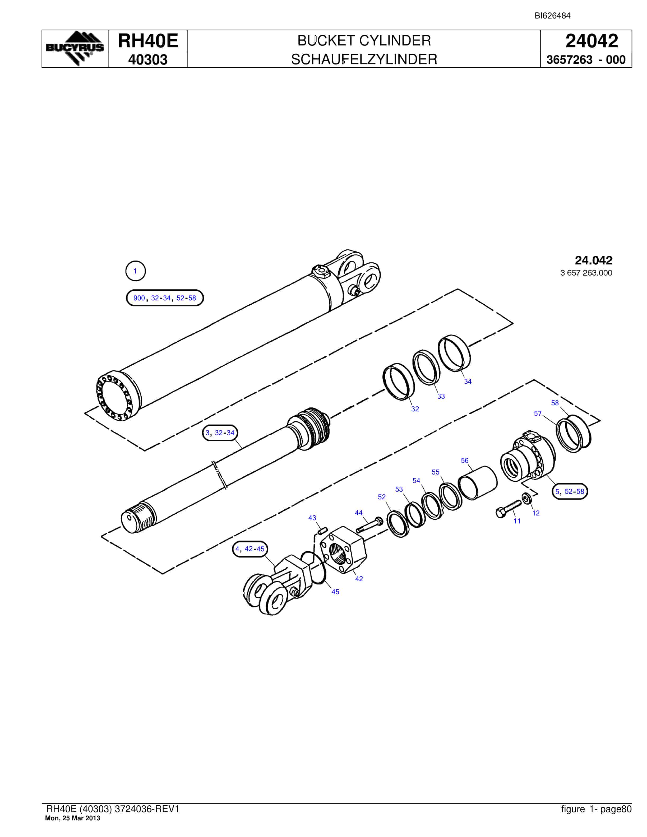 Bucyrus RH40E Hydraulic Excavator Parts Catalog BI626484-3