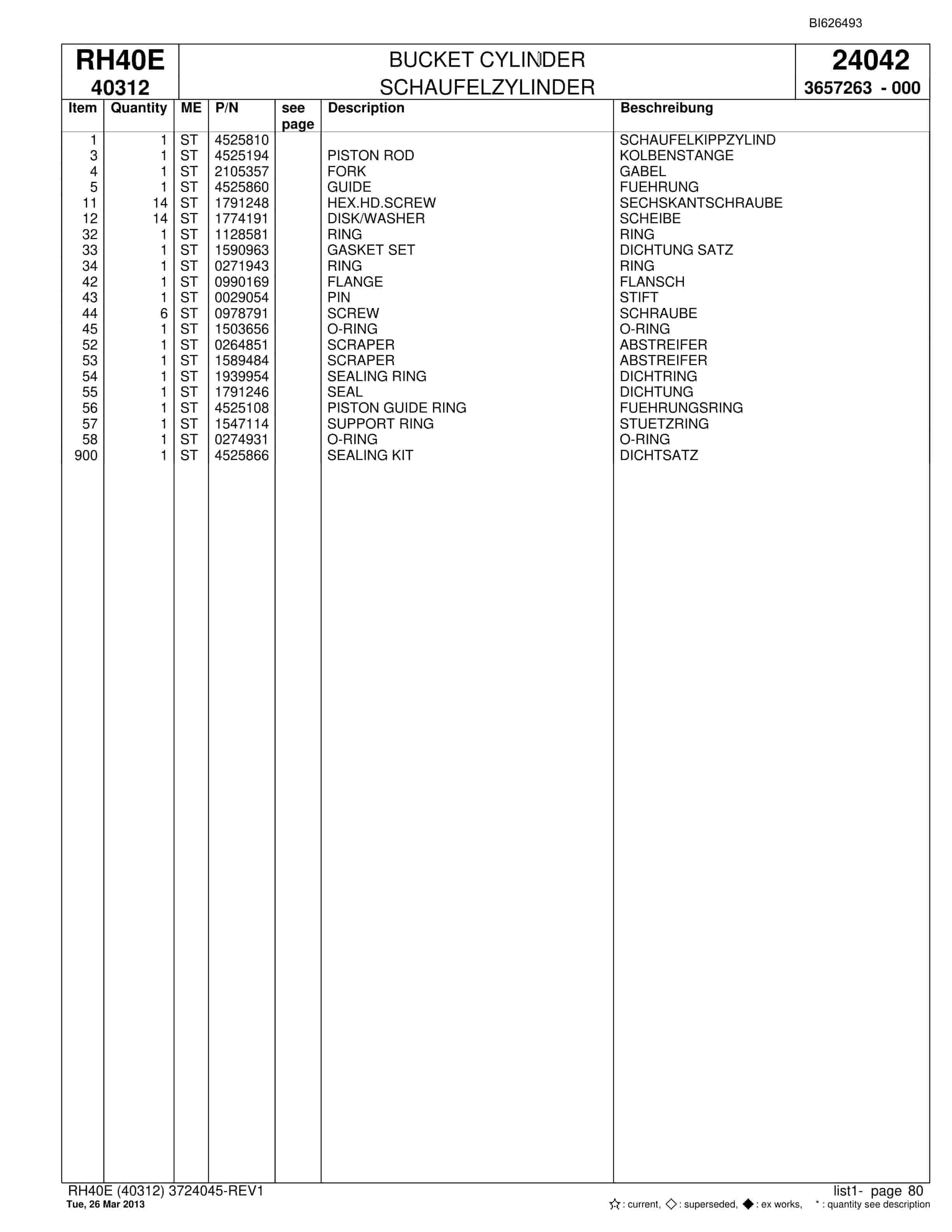 Bucyrus RH40E Hydraulic Excavator Parts Catalog BI626493-3