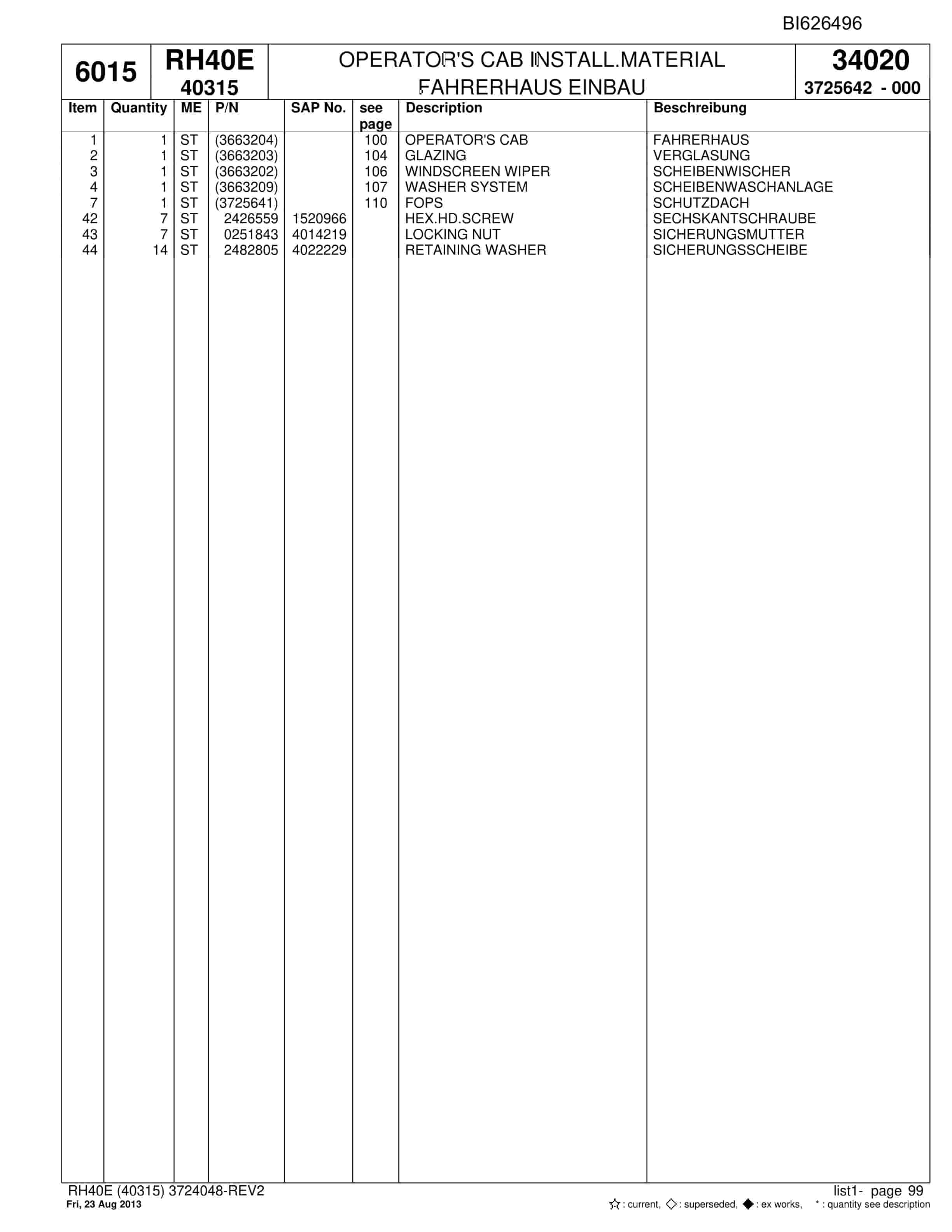 Bucyrus RH40E Hydraulic Excavator Parts Catalog BI626496-5