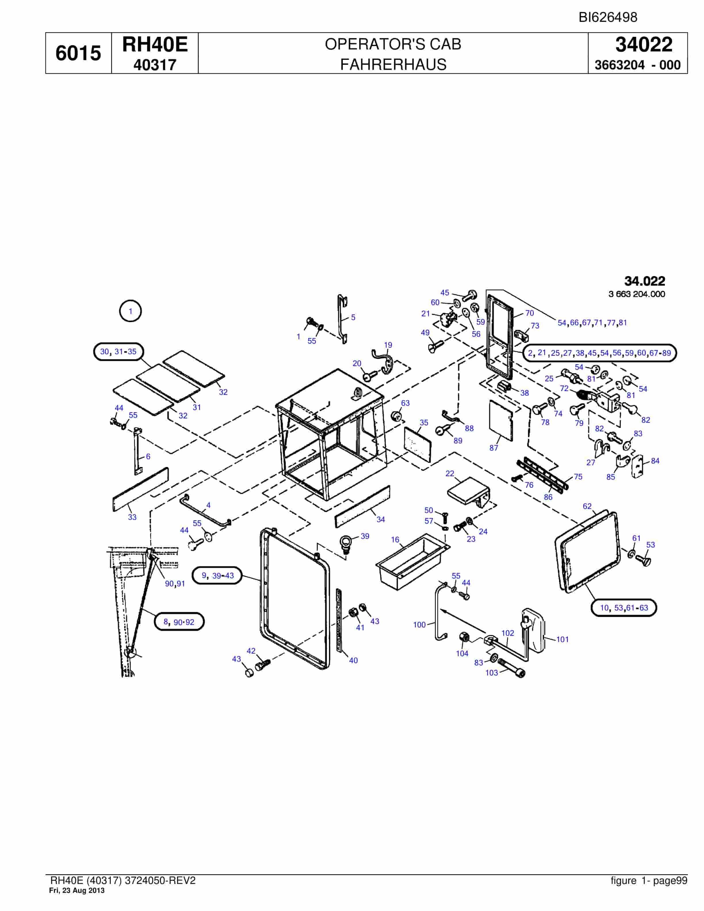 Bucyrus RH40E Hydraulic Excavator Parts Catalog BI626498-5