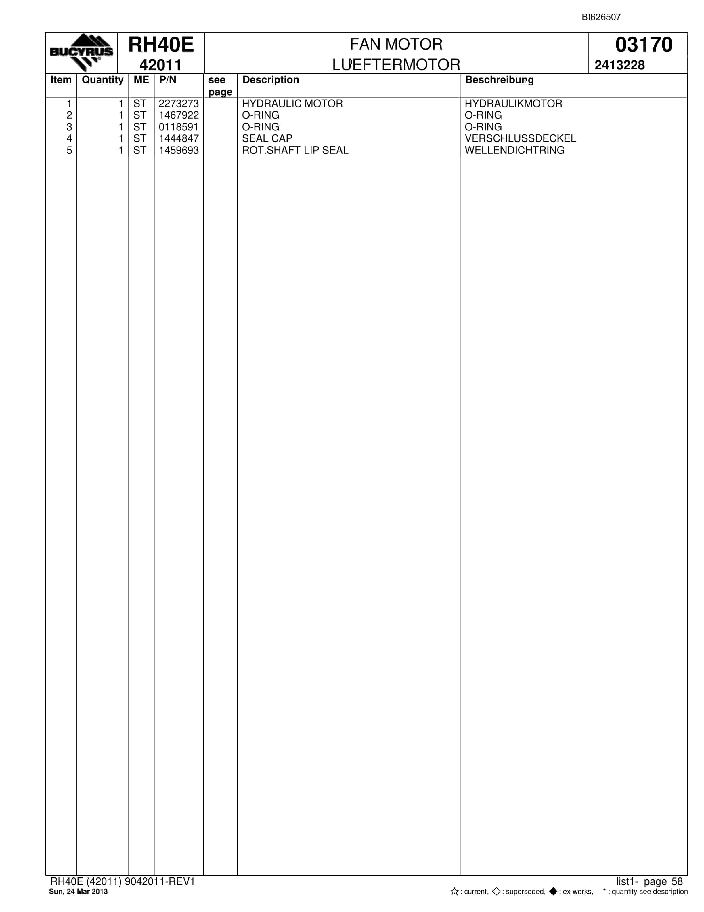 Bucyrus RH40E Hydraulic Excavator Parts Catalog BI626507-4
