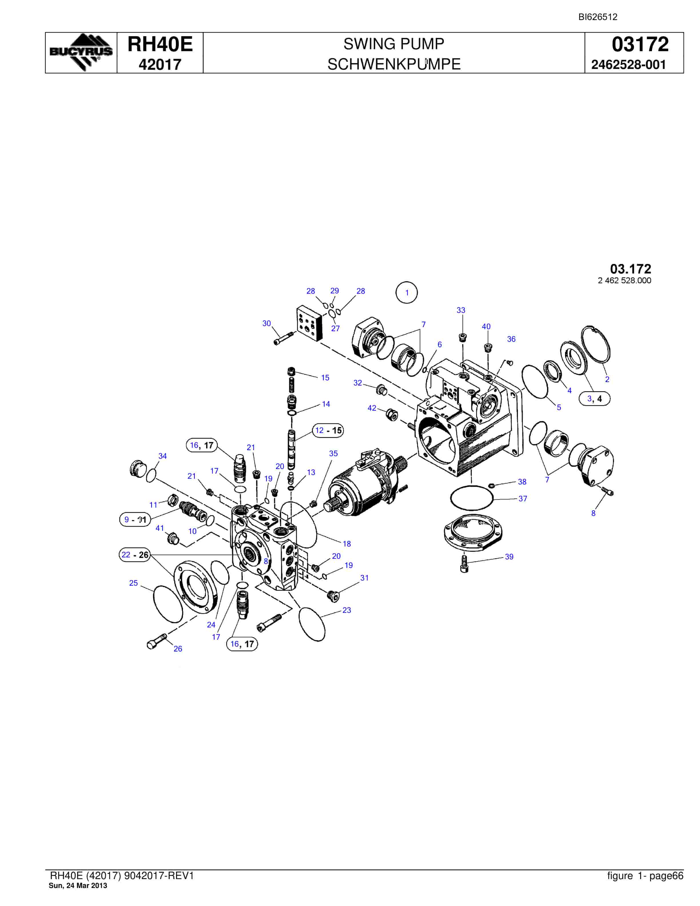 Bucyrus RH40E Hydraulic Excavator Parts Catalog BI626512-4
