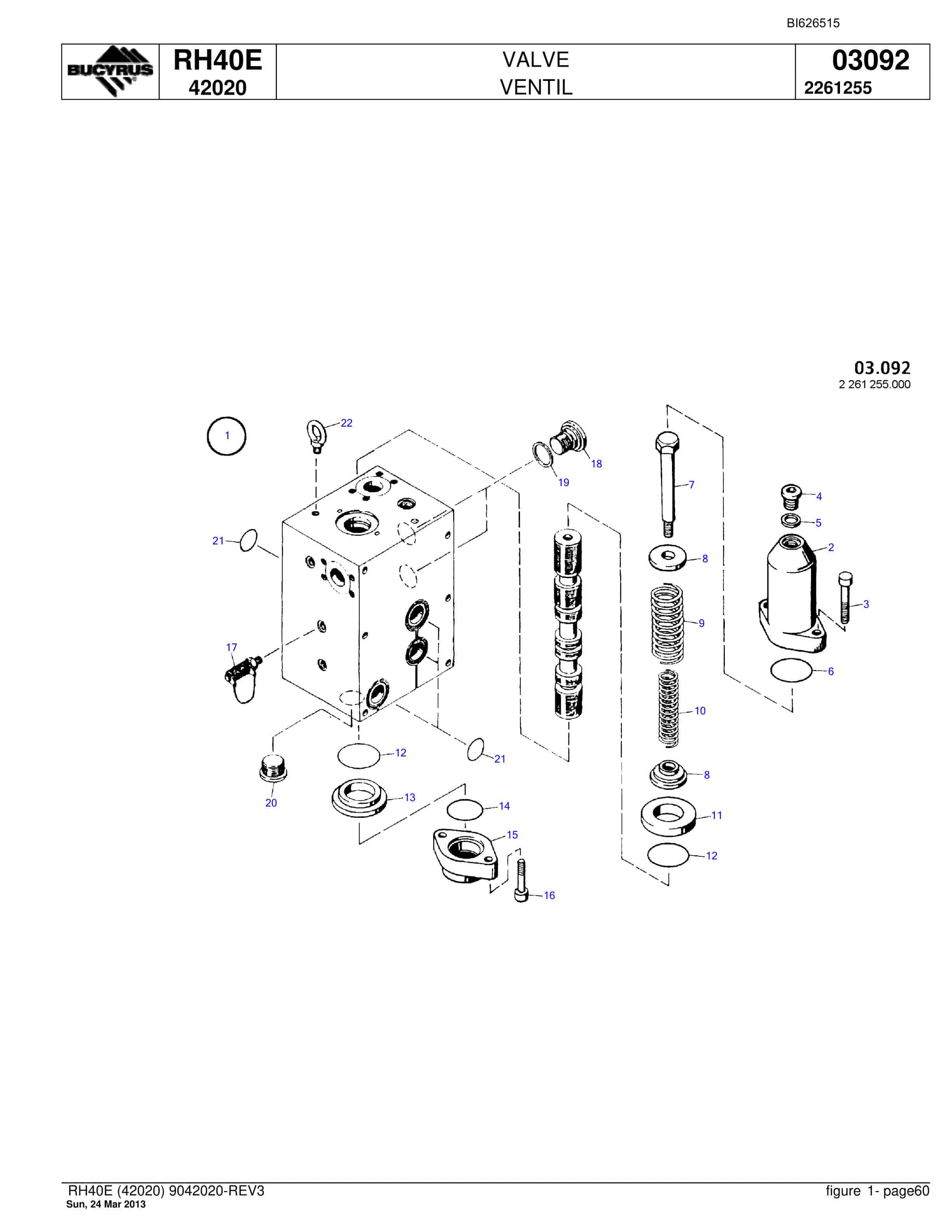 Bucyrus RH40E Hydraulic Excavator Parts Catalog BI626515-3