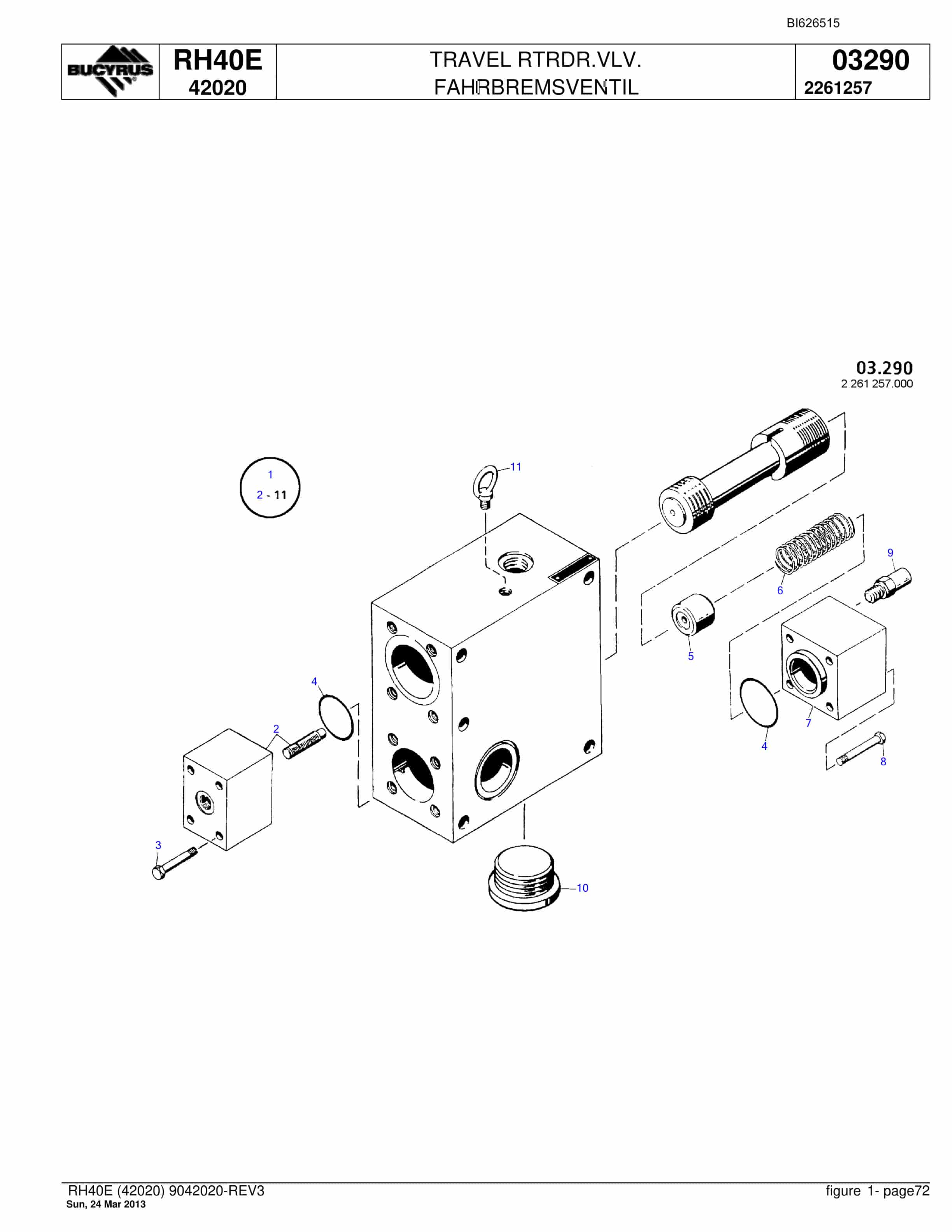 Bucyrus RH40E Hydraulic Excavator Parts Catalog BI626515-5