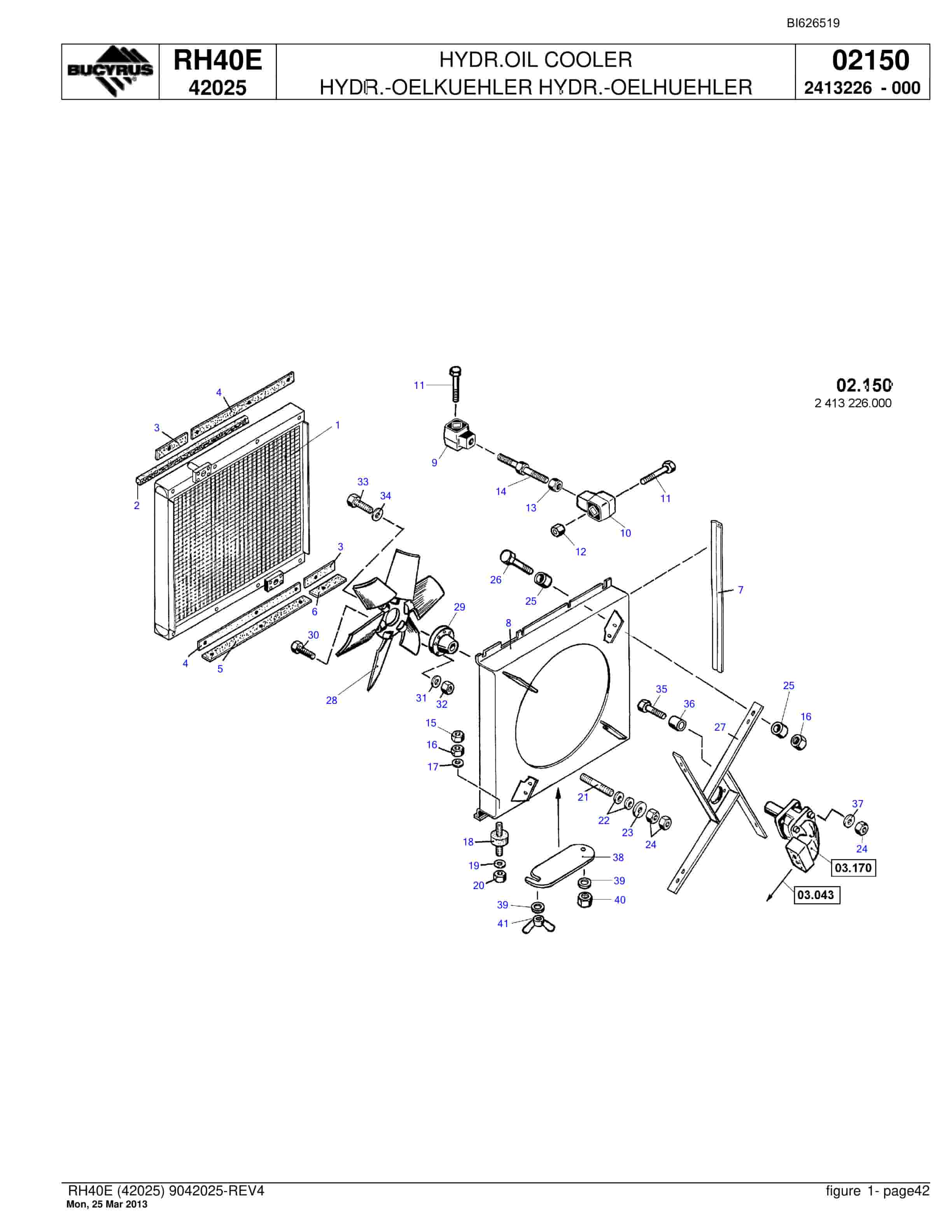 Bucyrus RH40E Hydraulic Excavator Parts Catalog BI626519-2