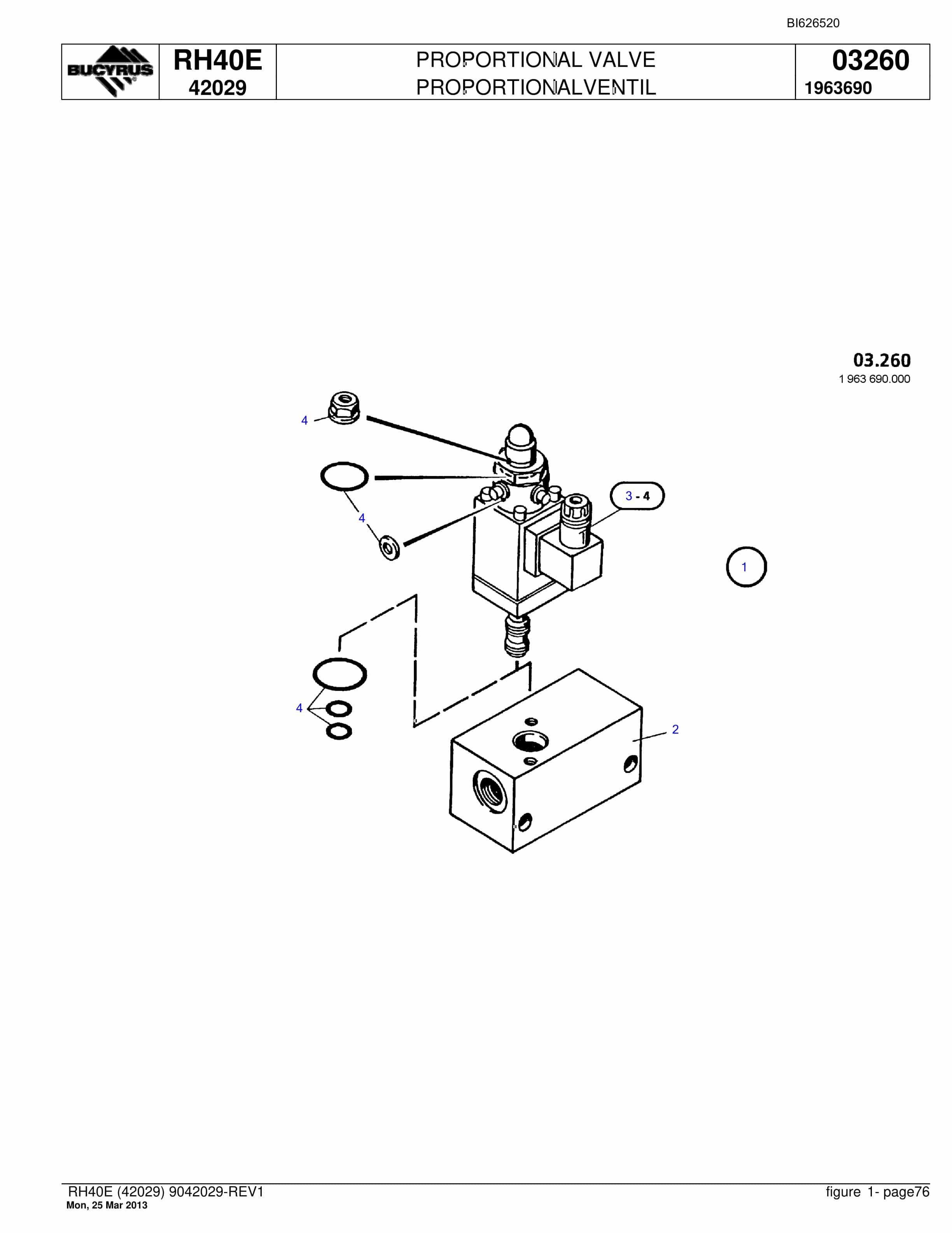Bucyrus RH40E Hydraulic Excavator Parts Catalog BI626520-5