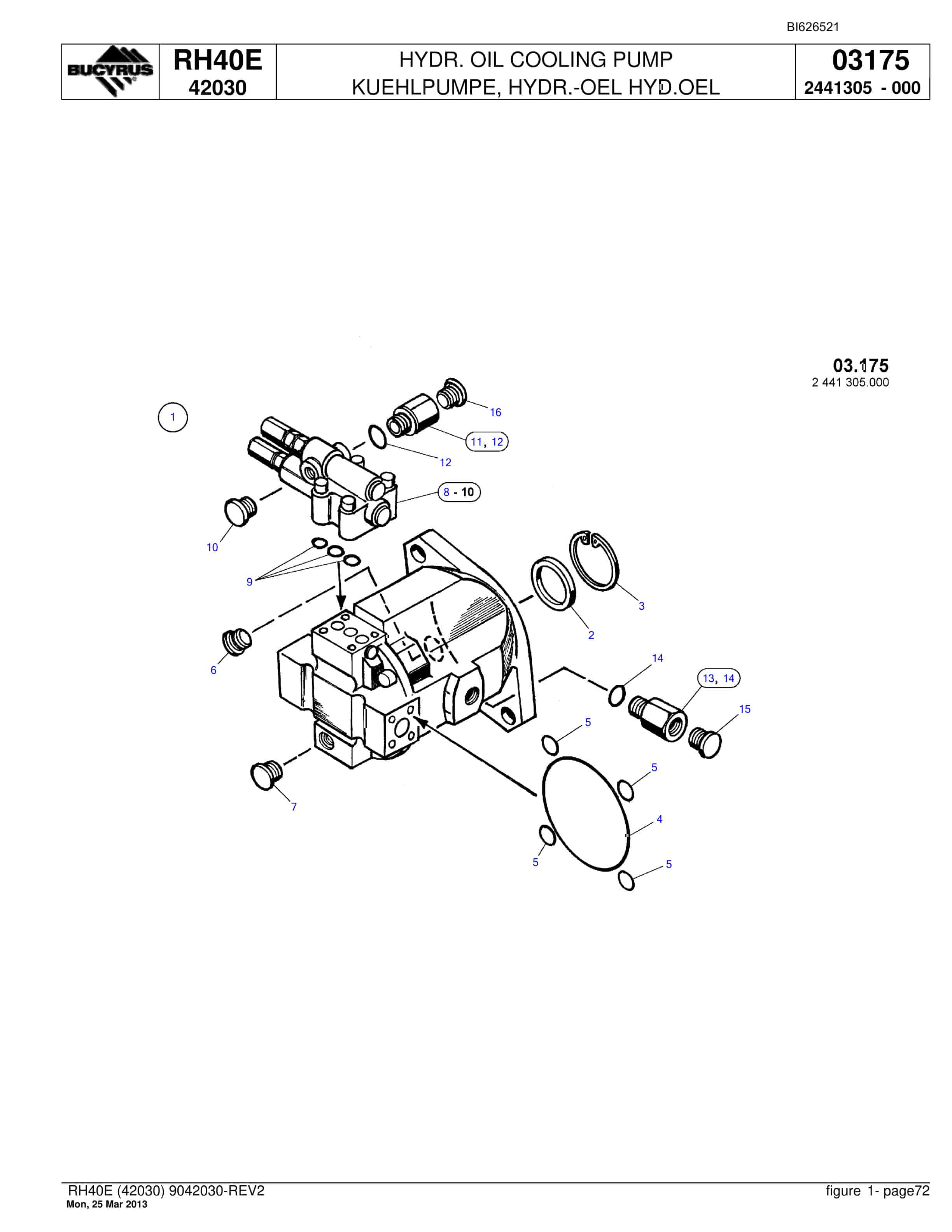 Bucyrus RH40E Hydraulic Excavator Parts Catalog BI626521-5