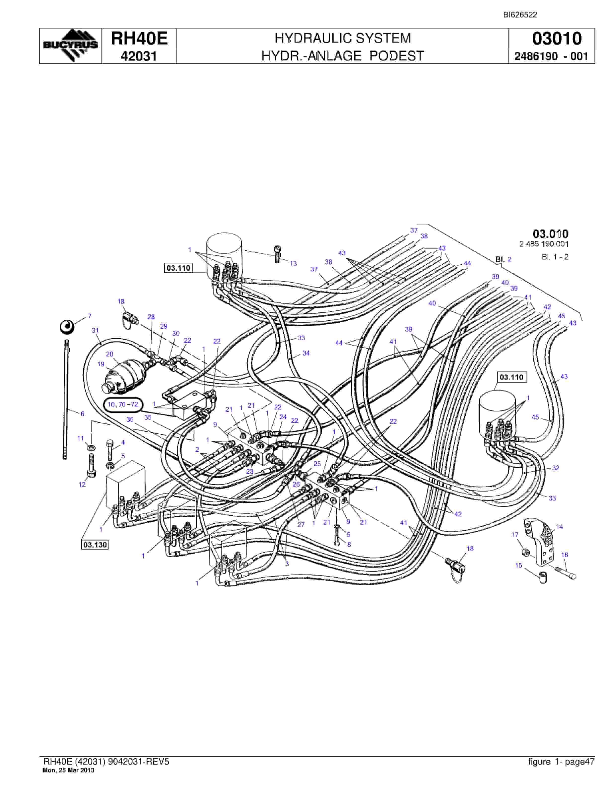 Bucyrus RH40E Hydraulic Excavator Parts Catalog BI626522-2