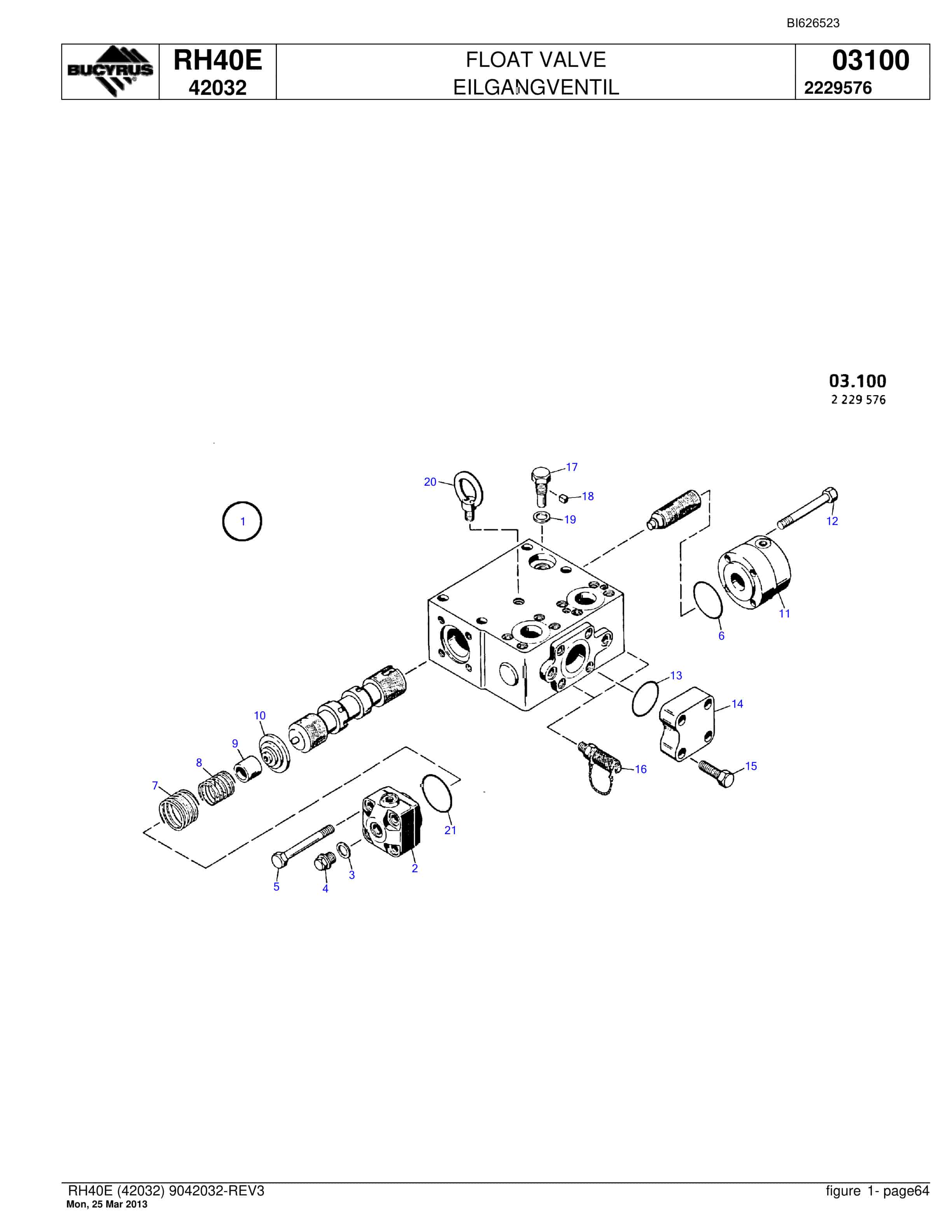 Bucyrus RH40E Hydraulic Excavator Parts Catalog BI626523-3