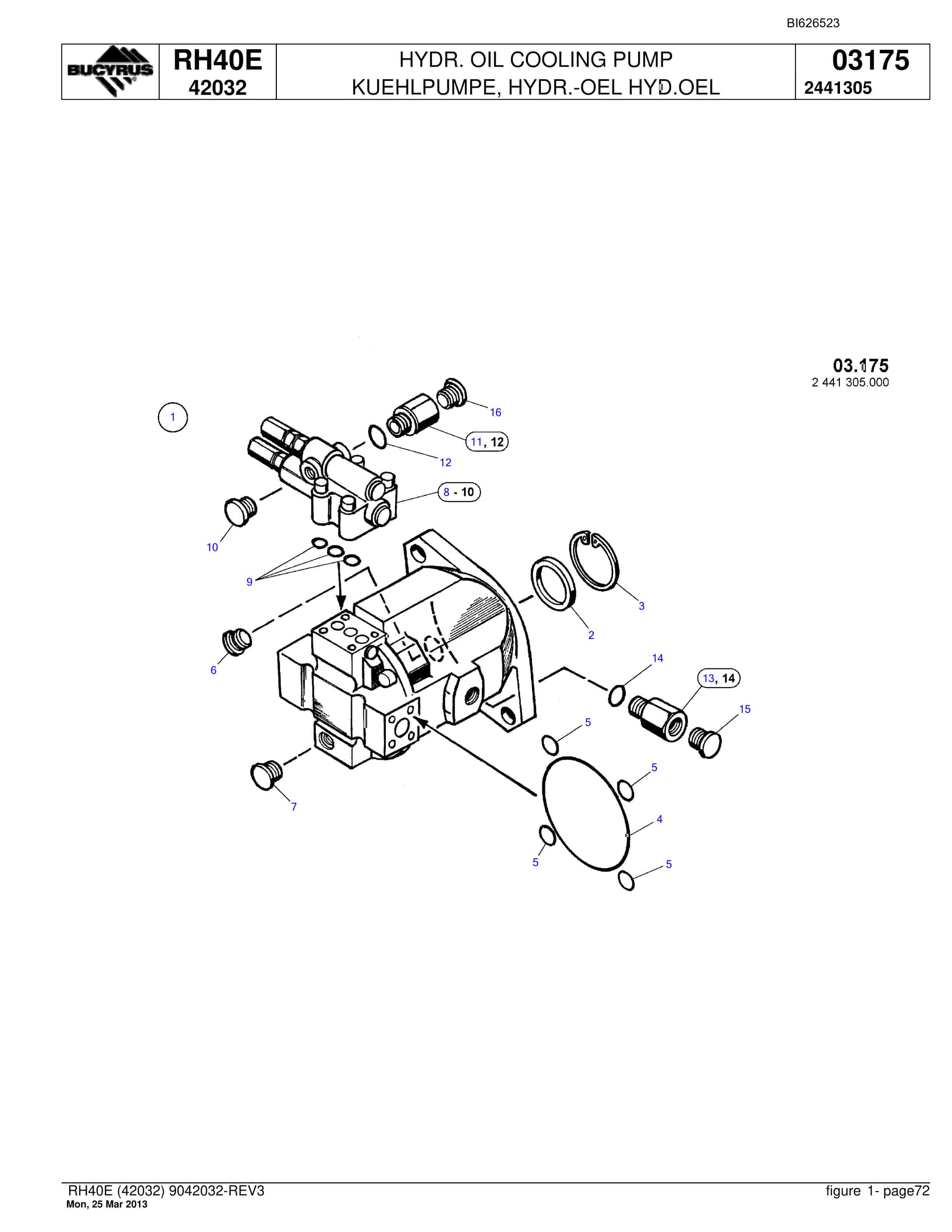 Bucyrus RH40E Hydraulic Excavator Parts Catalog BI626523-4