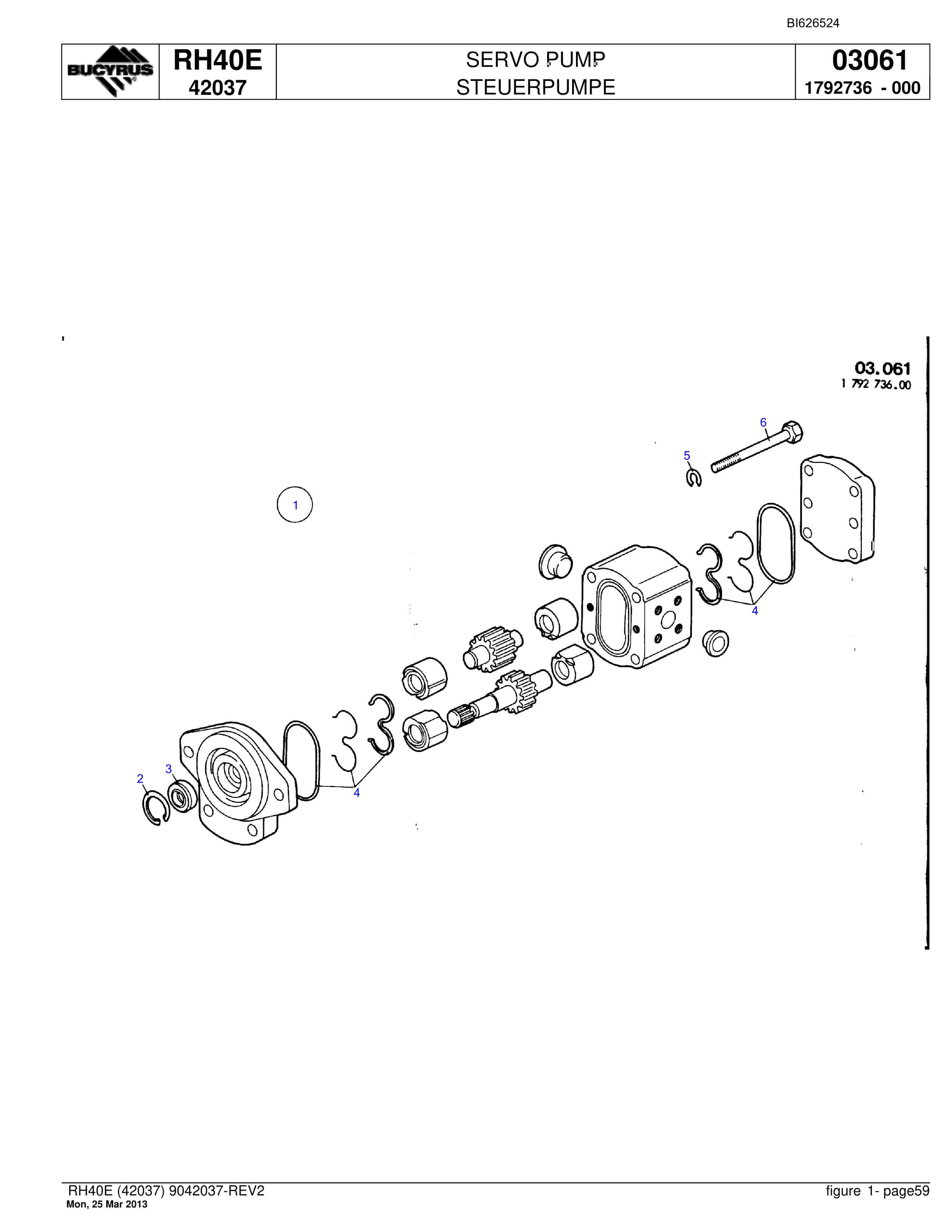Bucyrus RH40E Hydraulic Excavator Parts Catalog BI626524-3