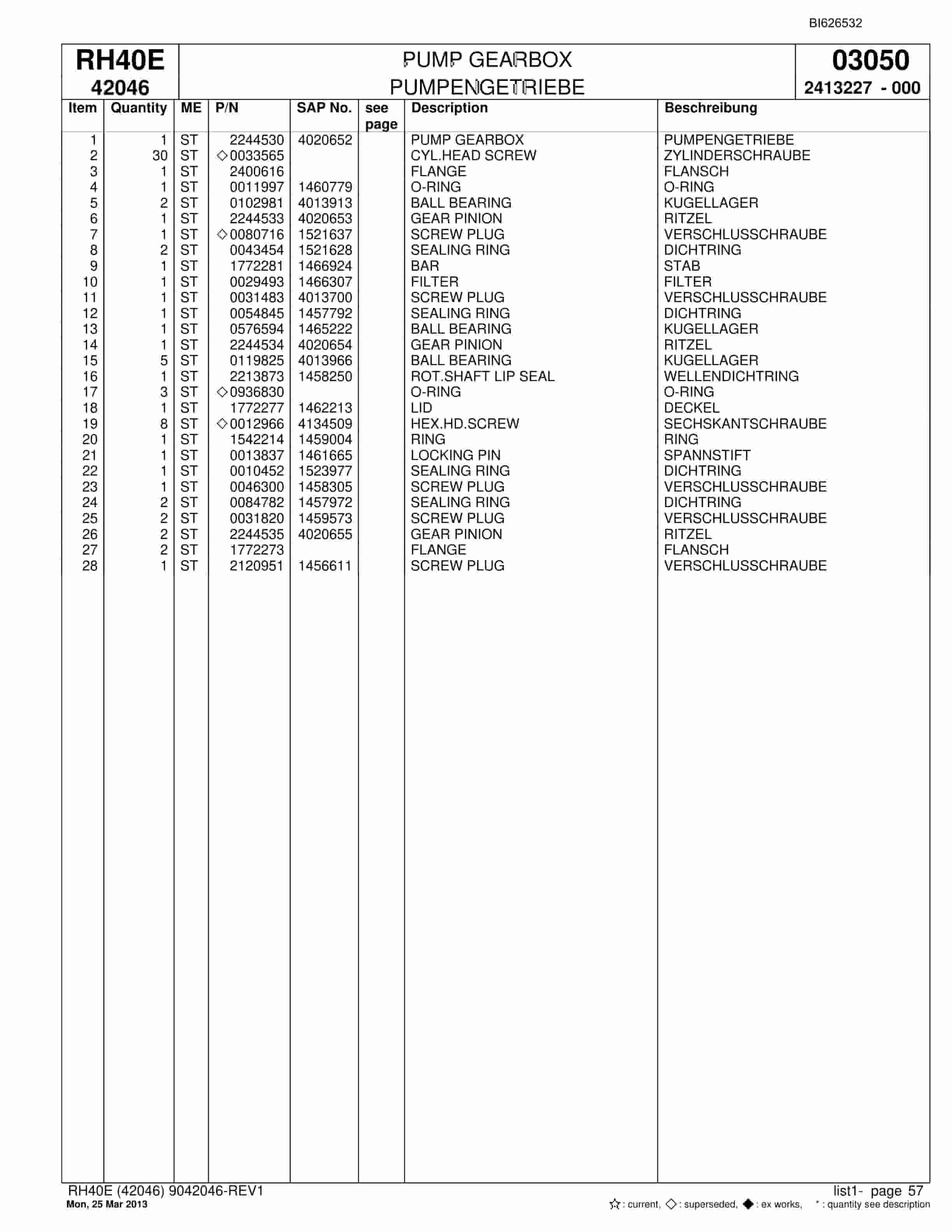 Bucyrus RH40E Hydraulic Excavator Parts Catalog BI626532-3