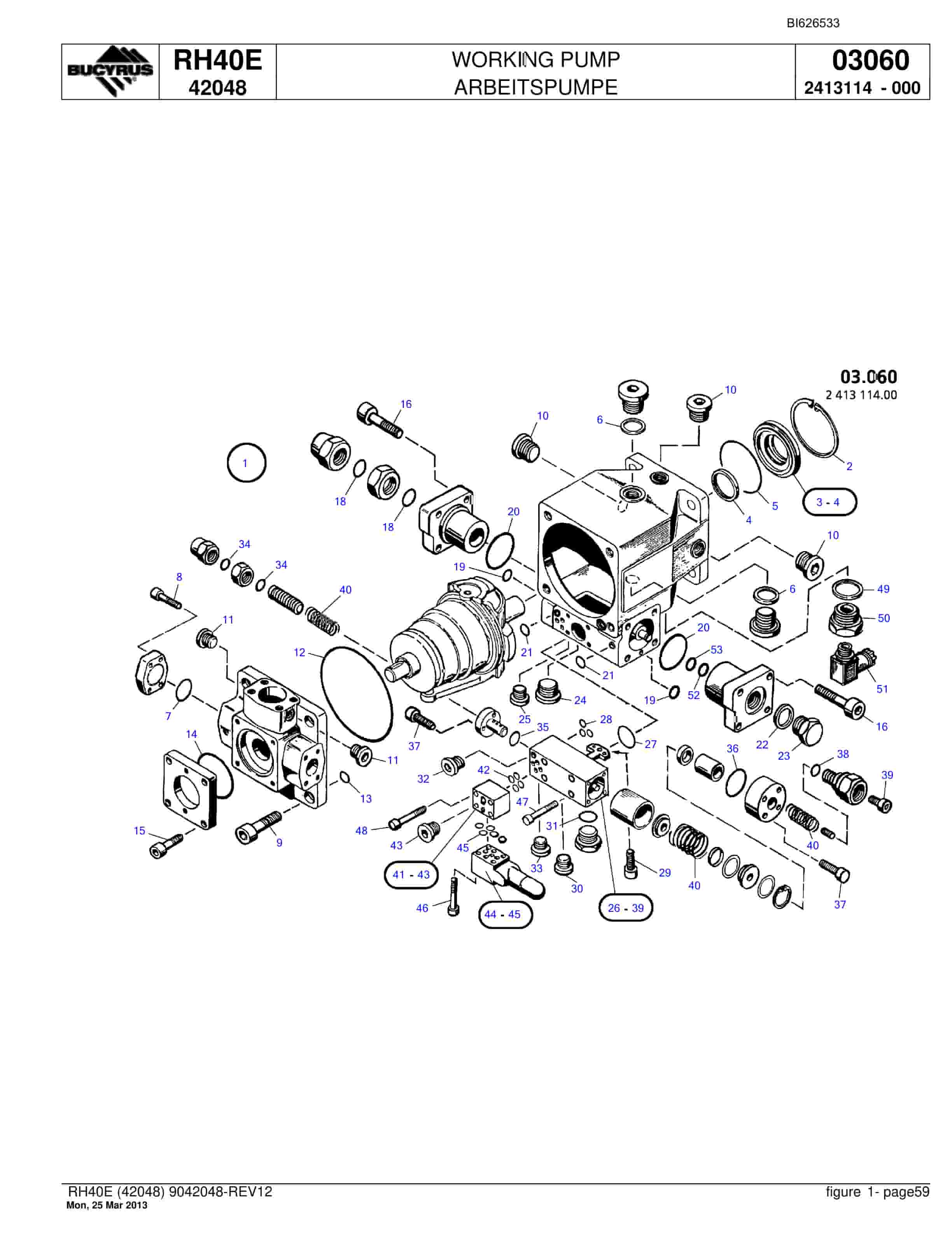 Bucyrus RH40E Hydraulic Excavator Parts Catalog BI626533-3