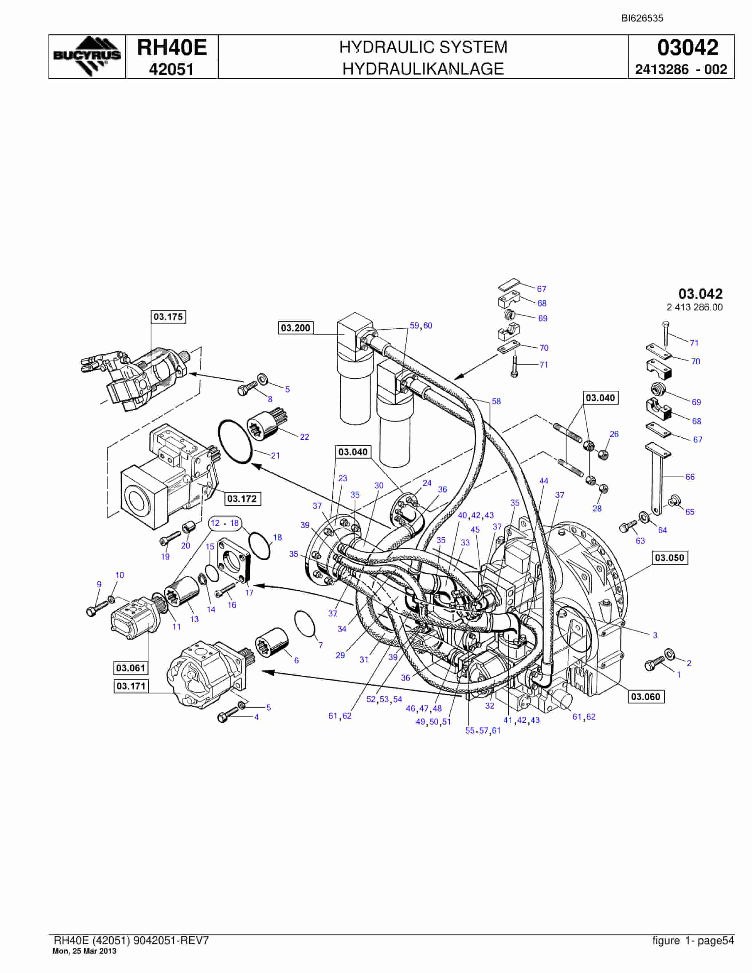 Bucyrus RH40E Hydraulic Excavator Parts Catalog BI626535-3