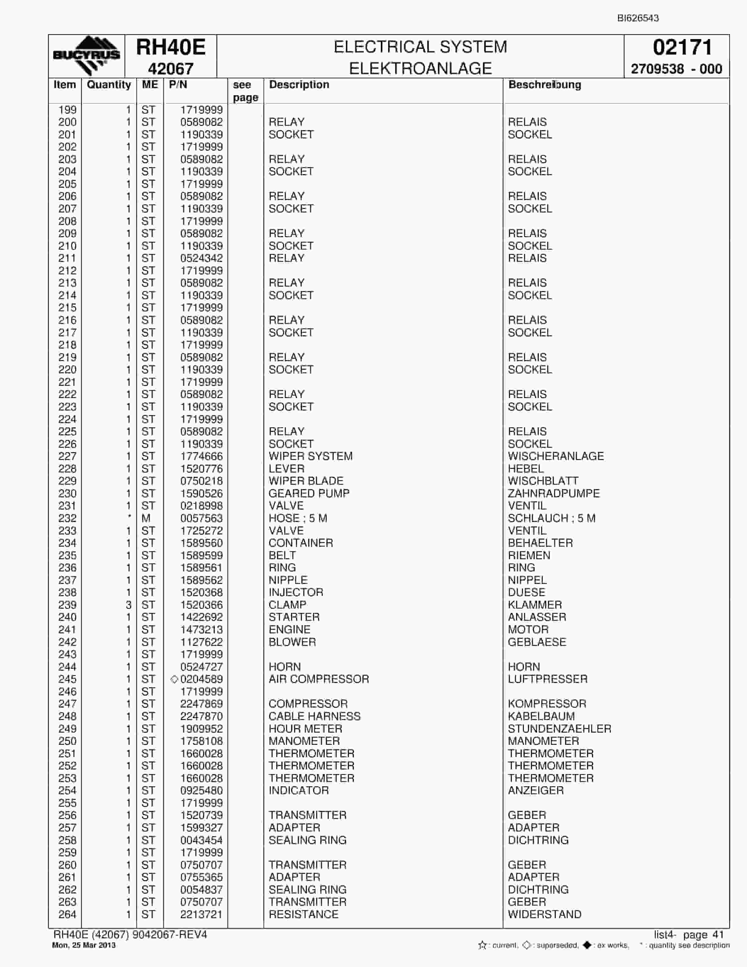 Bucyrus RH40E Hydraulic Excavator Parts Catalog BI626543-2
