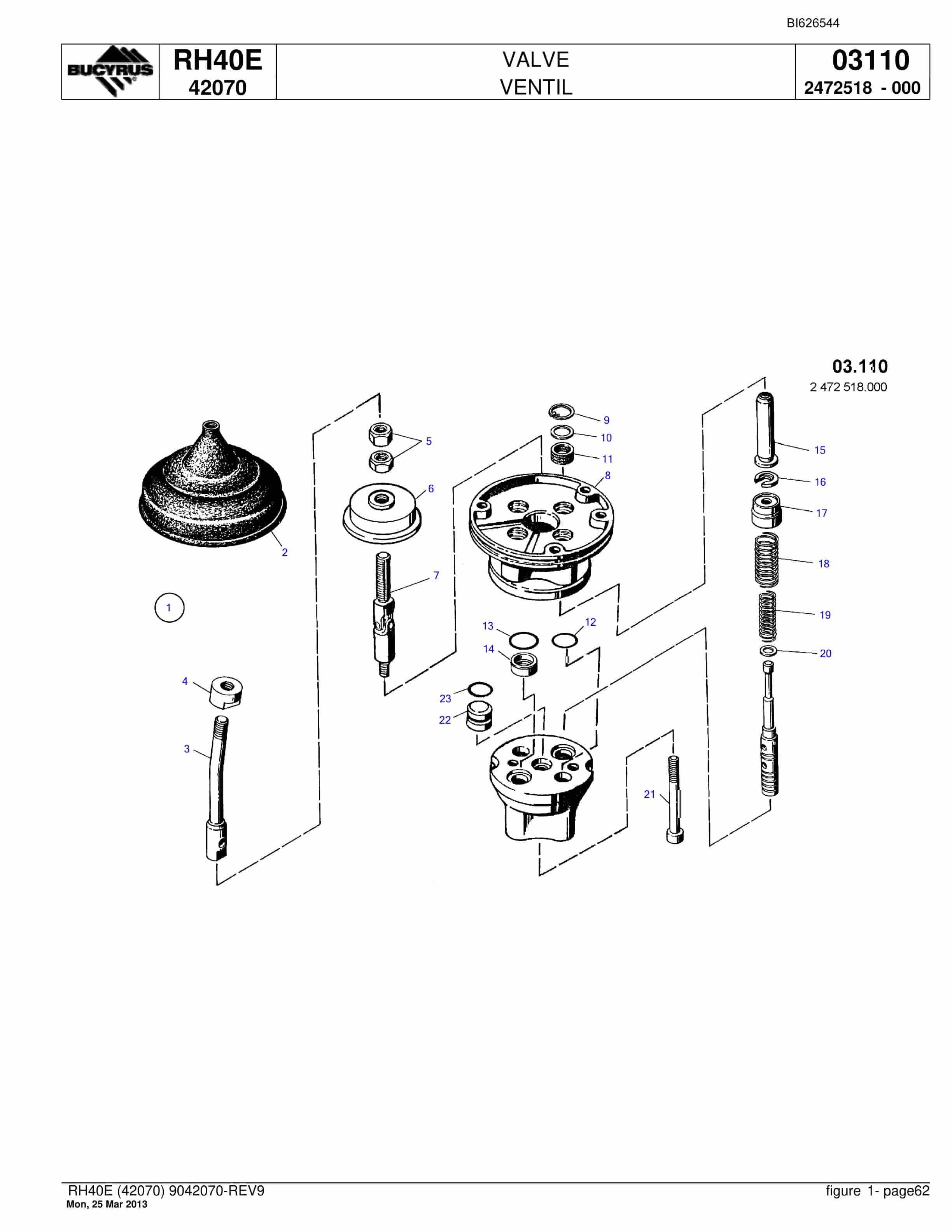 Bucyrus RH40E Hydraulic Excavator Parts Catalog BI626544-4