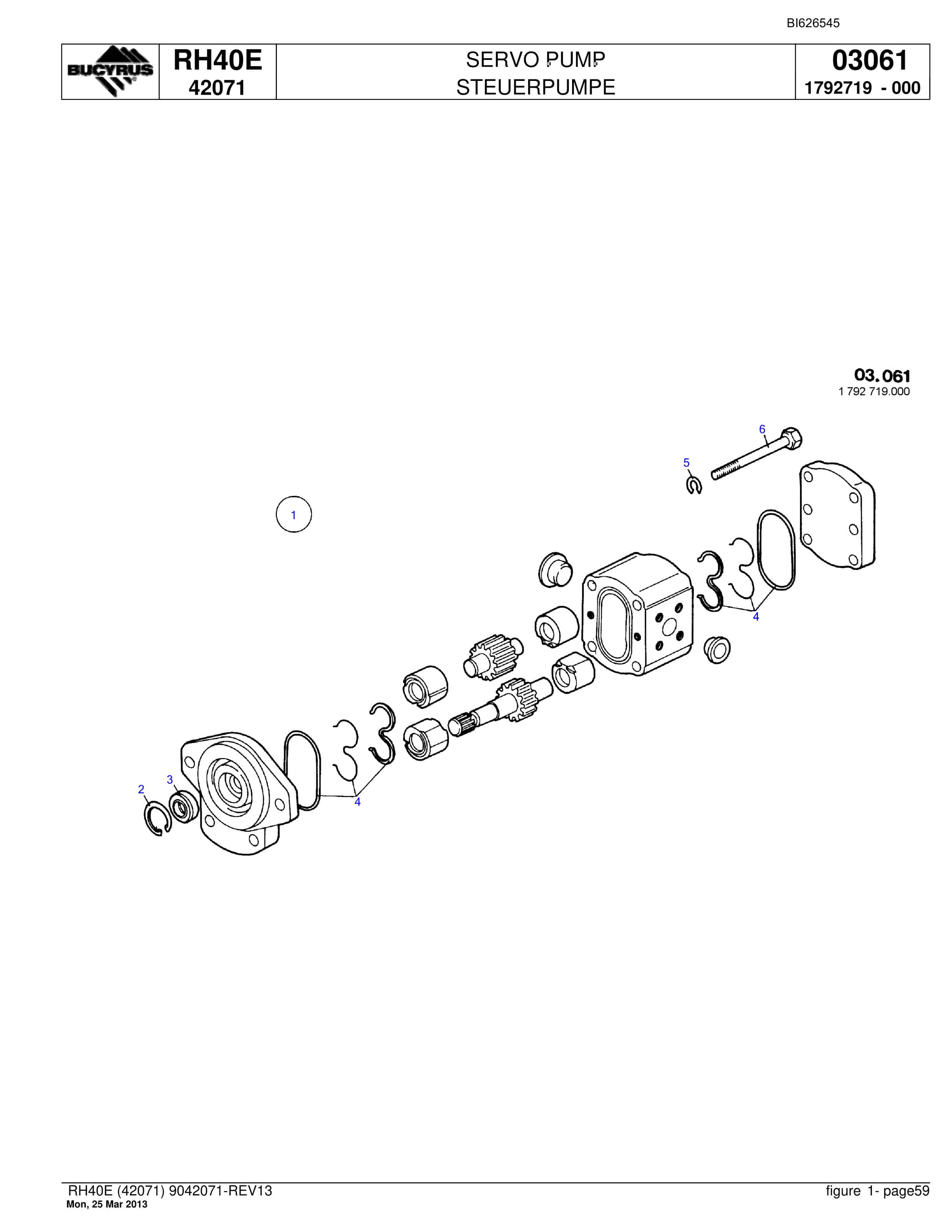 Bucyrus RH40E Hydraulic Excavator Parts Catalog BI626545-3