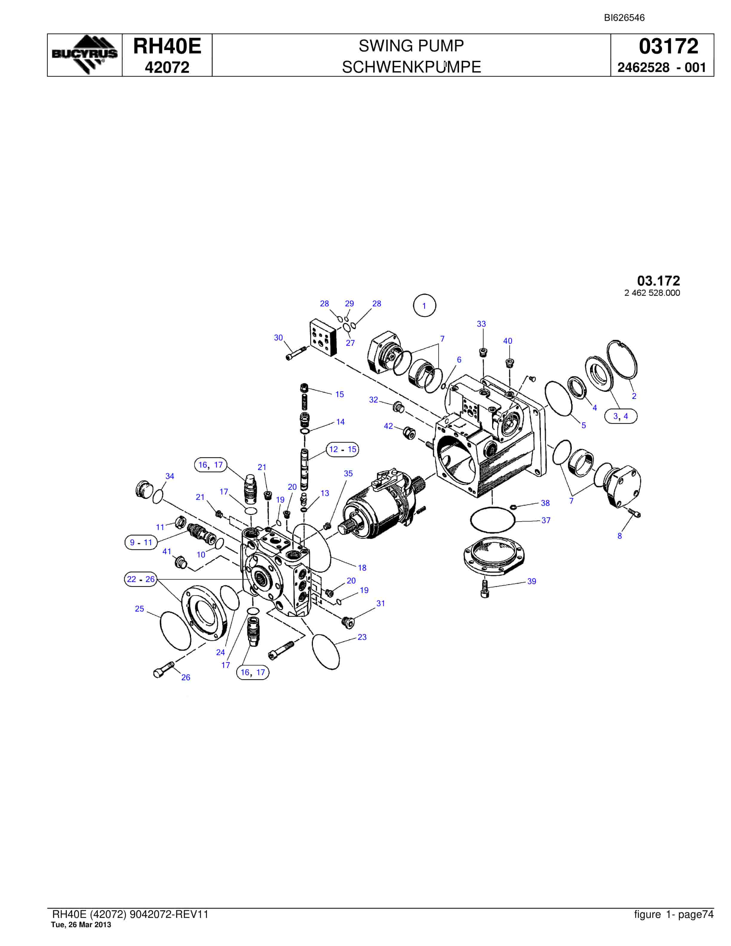 Bucyrus RH40E Hydraulic Excavator Parts Catalog BI626546-5