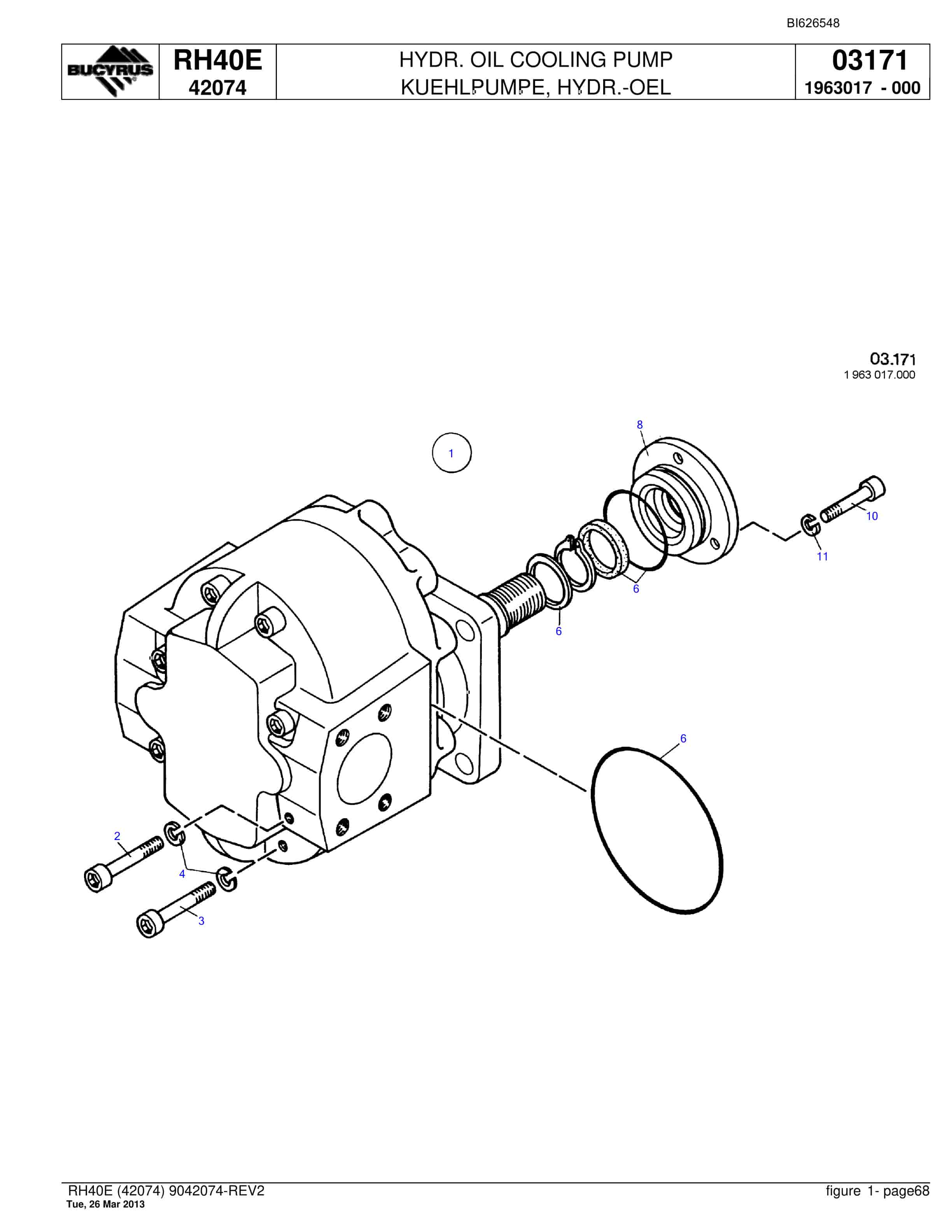 Bucyrus RH40E Hydraulic Excavator Parts Catalog BI626548-5