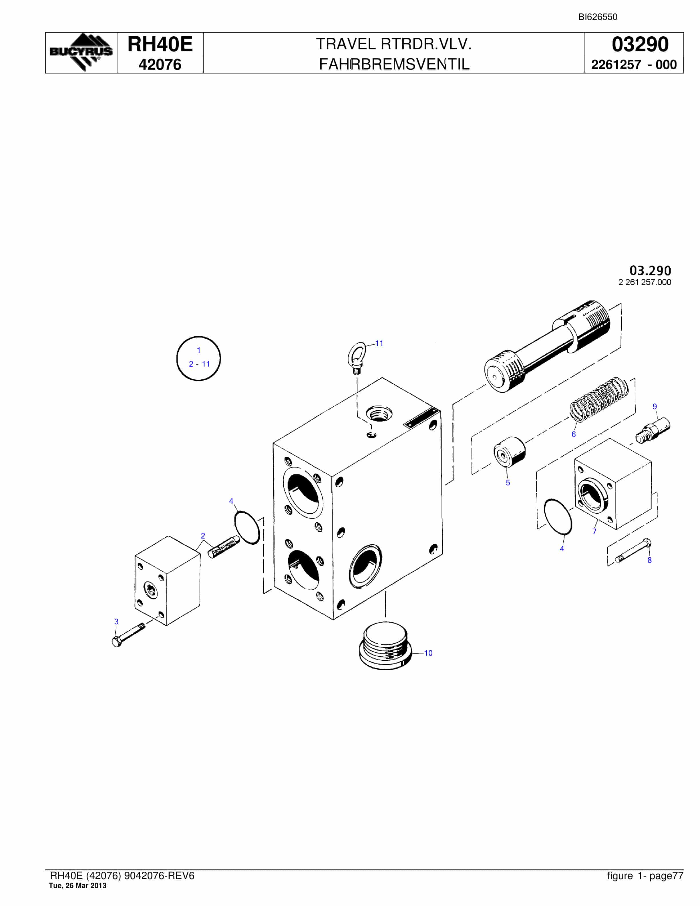 Bucyrus RH40E Hydraulic Excavator Parts Catalog BI626550-4