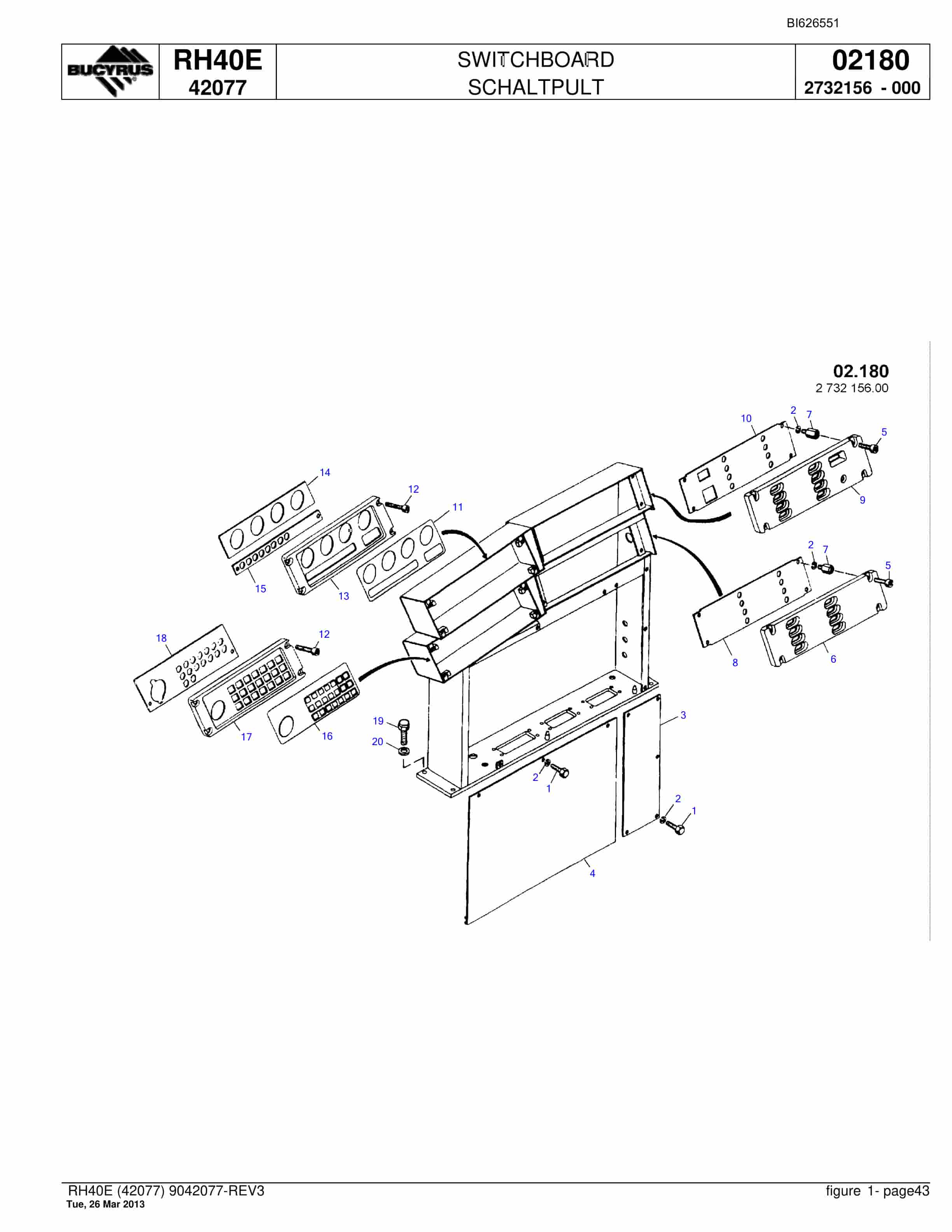 Bucyrus RH40E Hydraulic Excavator Parts Catalog BI626551-2
