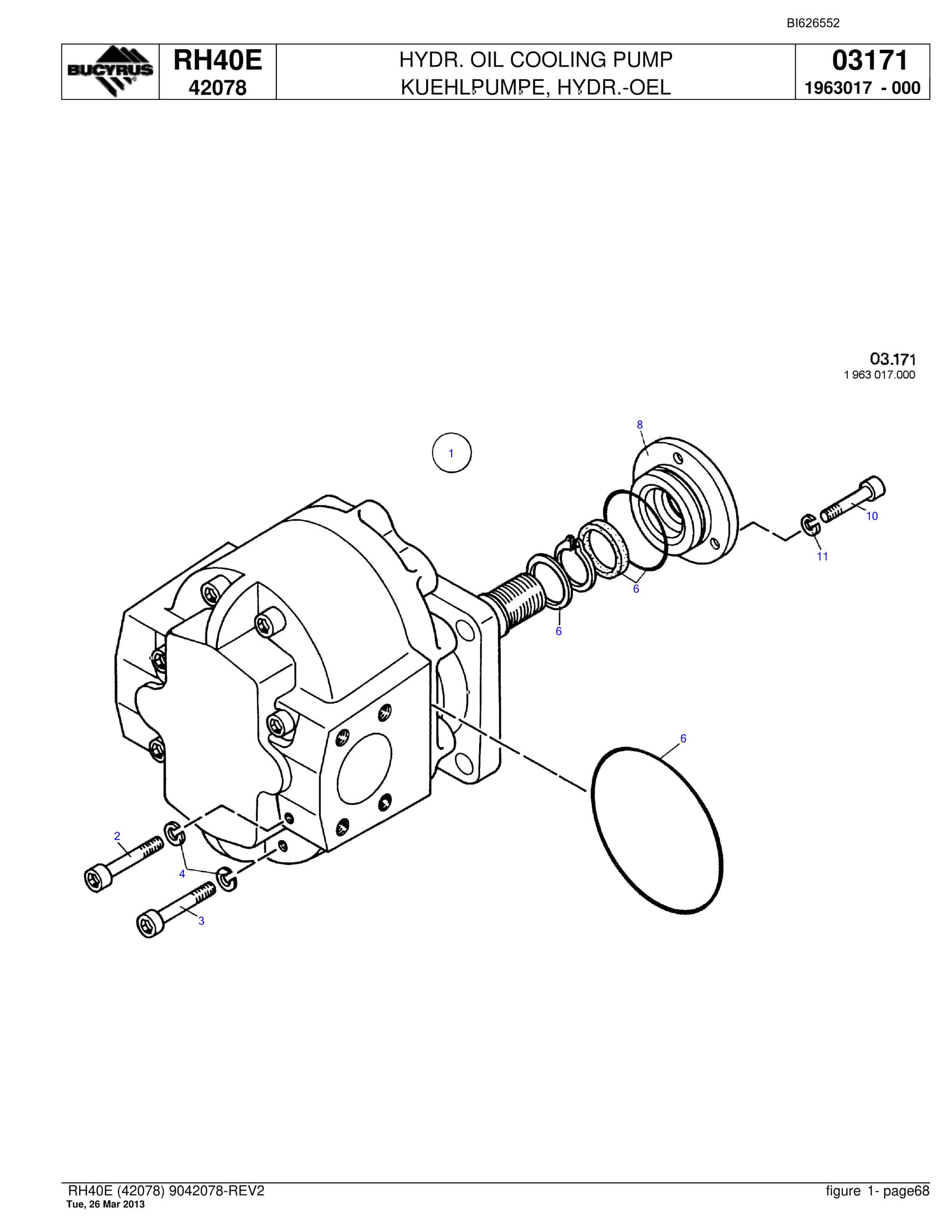 Bucyrus RH40E Hydraulic Excavator Parts Catalog BI626552-5