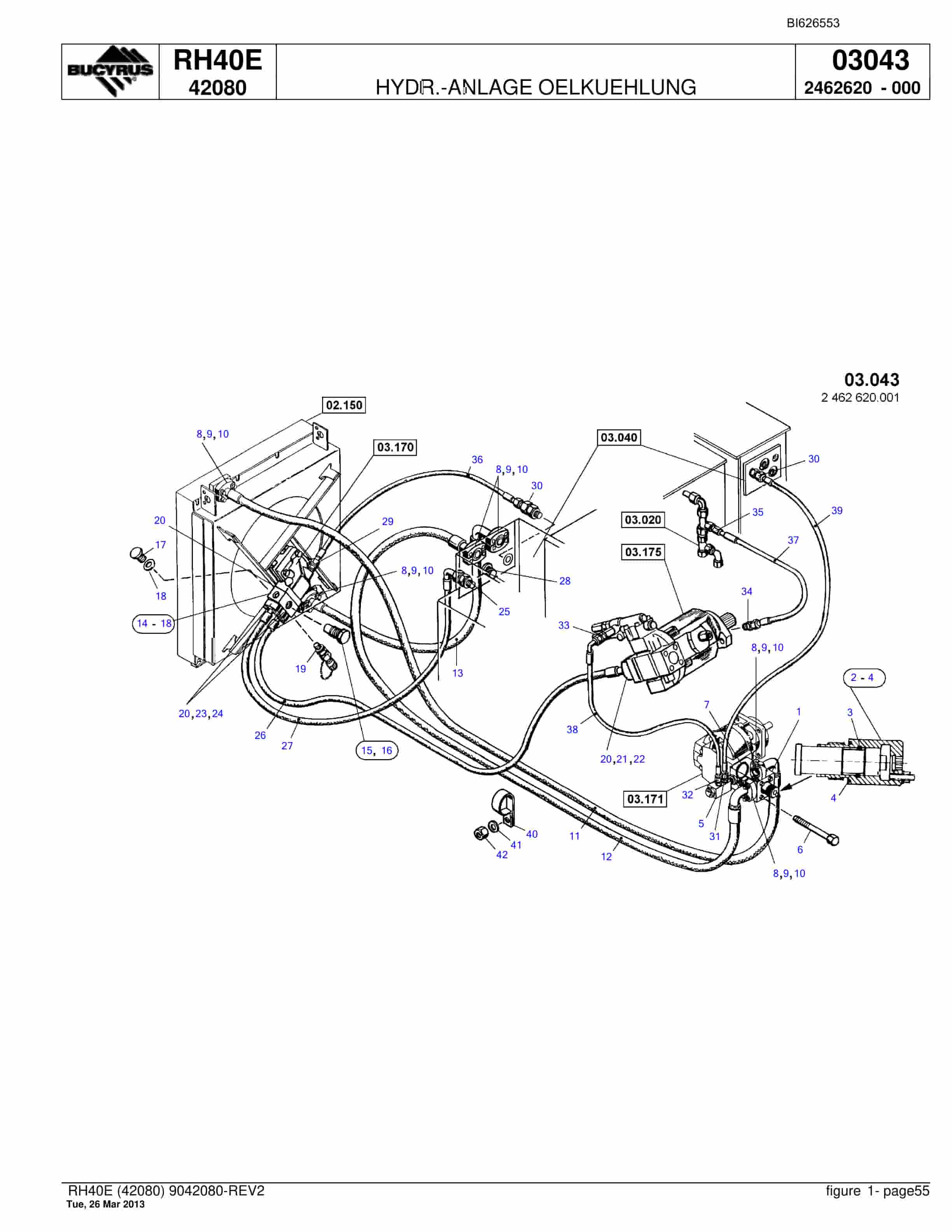 Bucyrus RH40E Hydraulic Excavator Parts Catalog BI626553-3