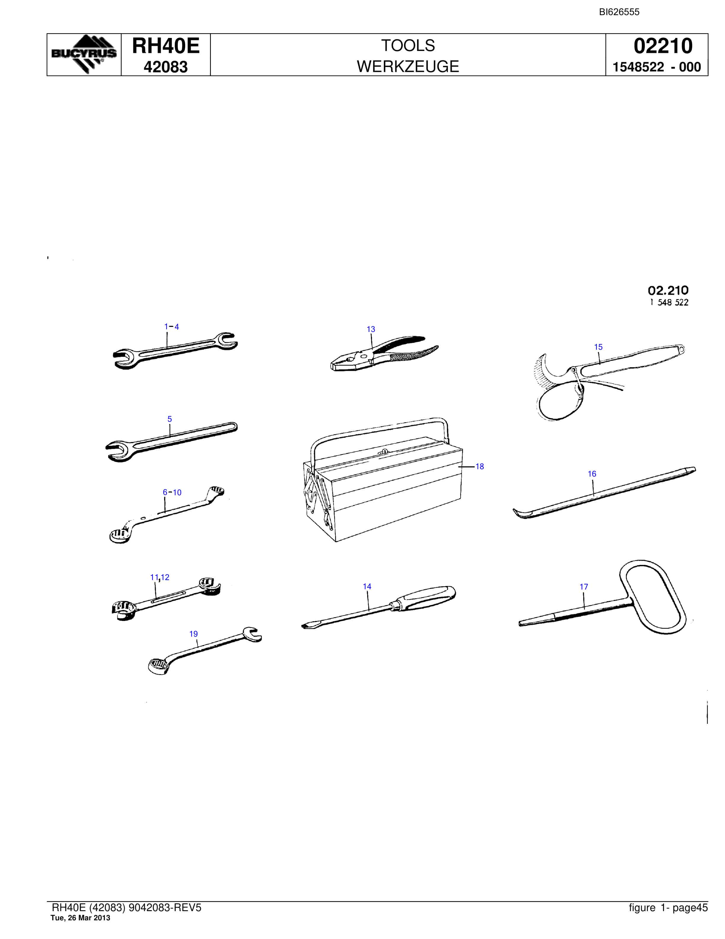 Bucyrus RH40E Hydraulic Excavator Parts Catalog BI626555-2