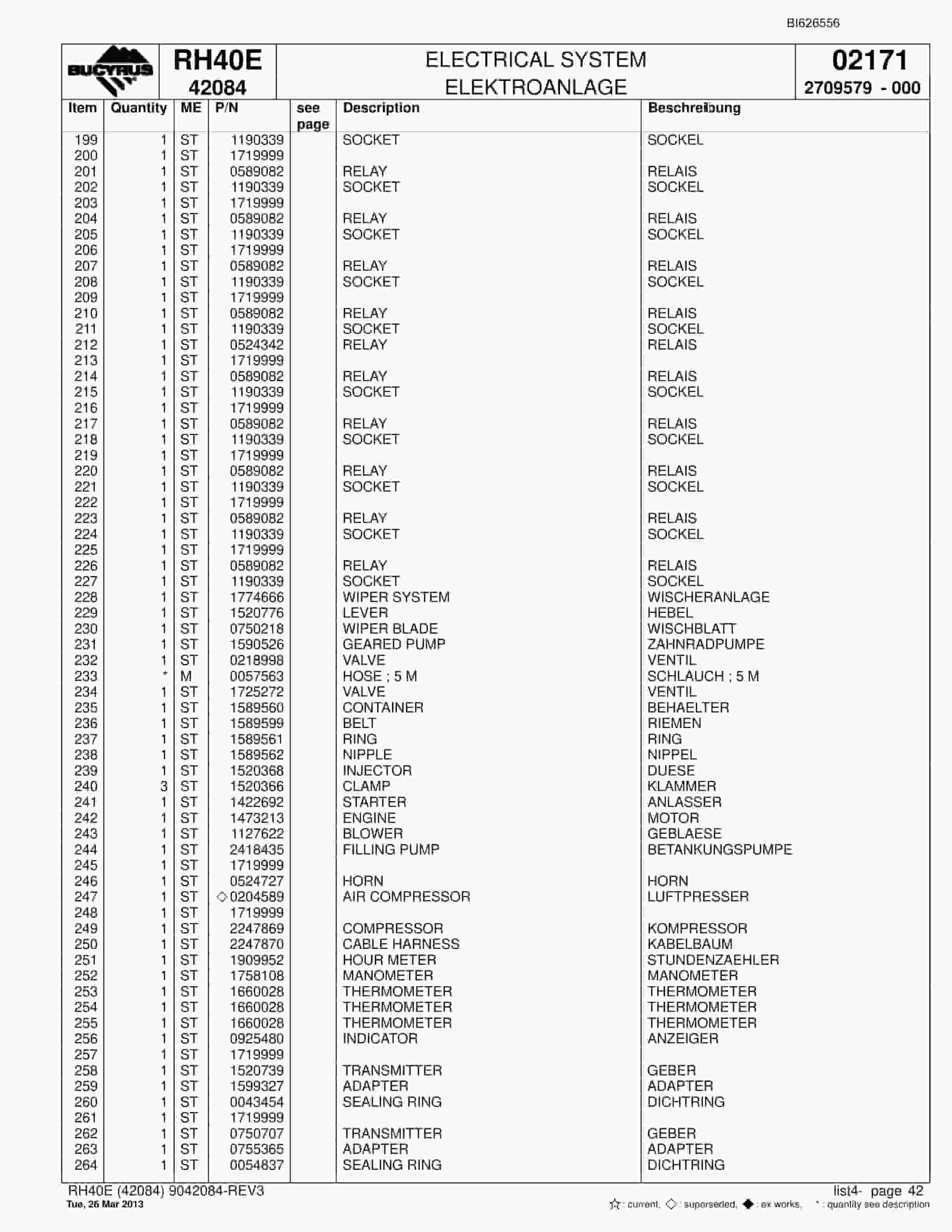 Bucyrus RH40E Hydraulic Excavator Parts Catalog BI626556-2