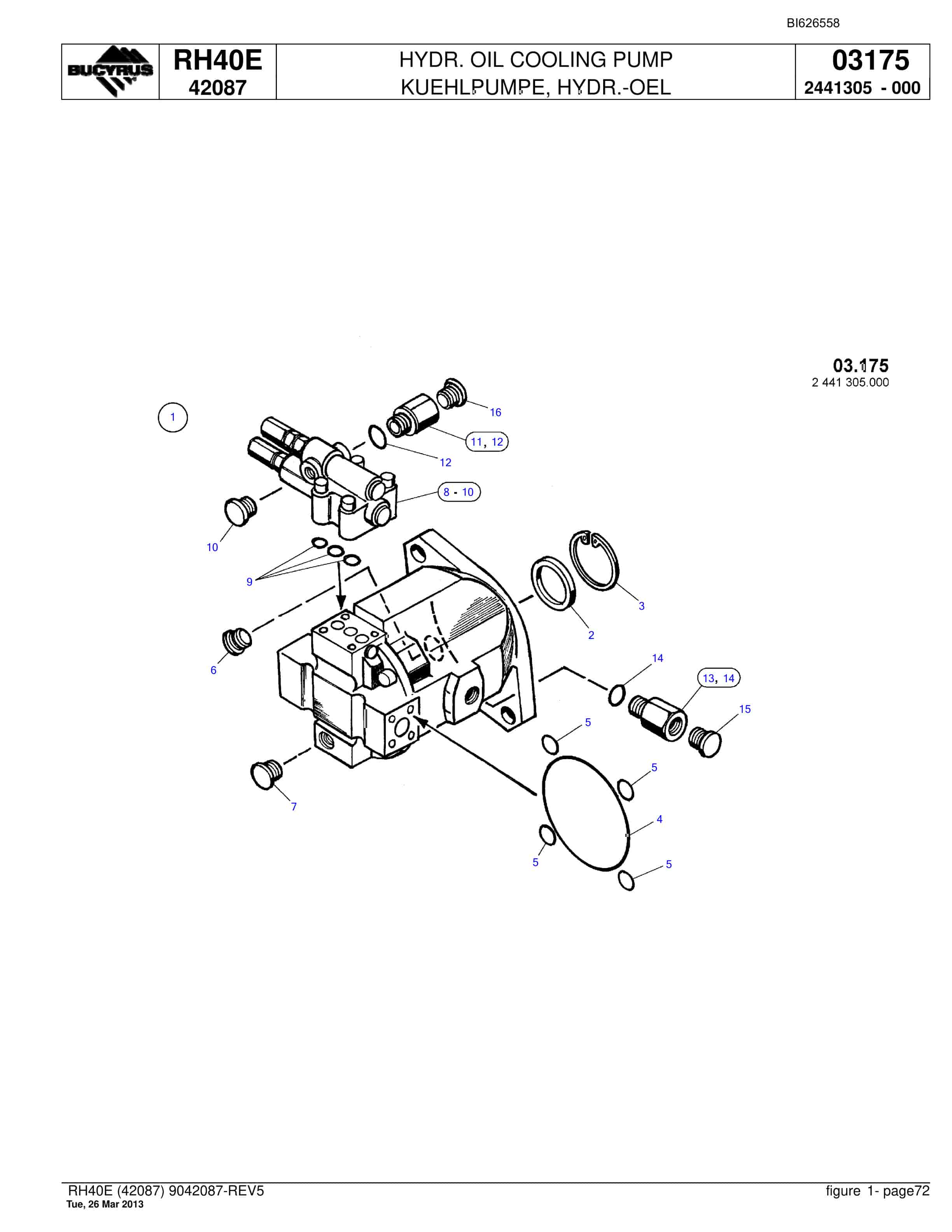 Bucyrus RH40E Hydraulic Excavator Parts Catalog BI626558-5