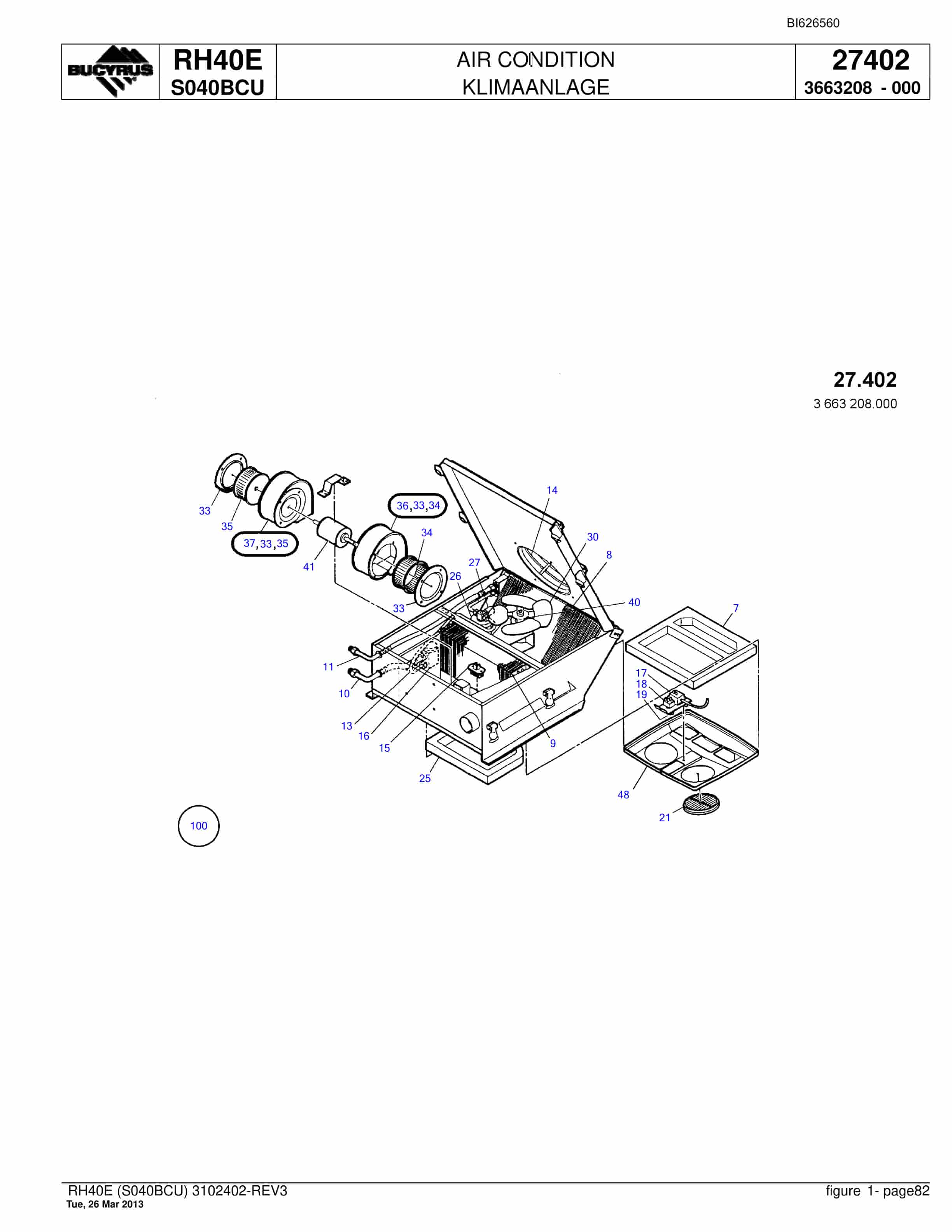 Bucyrus RH40E Hydraulic Excavator Parts Catalog BI626560-3