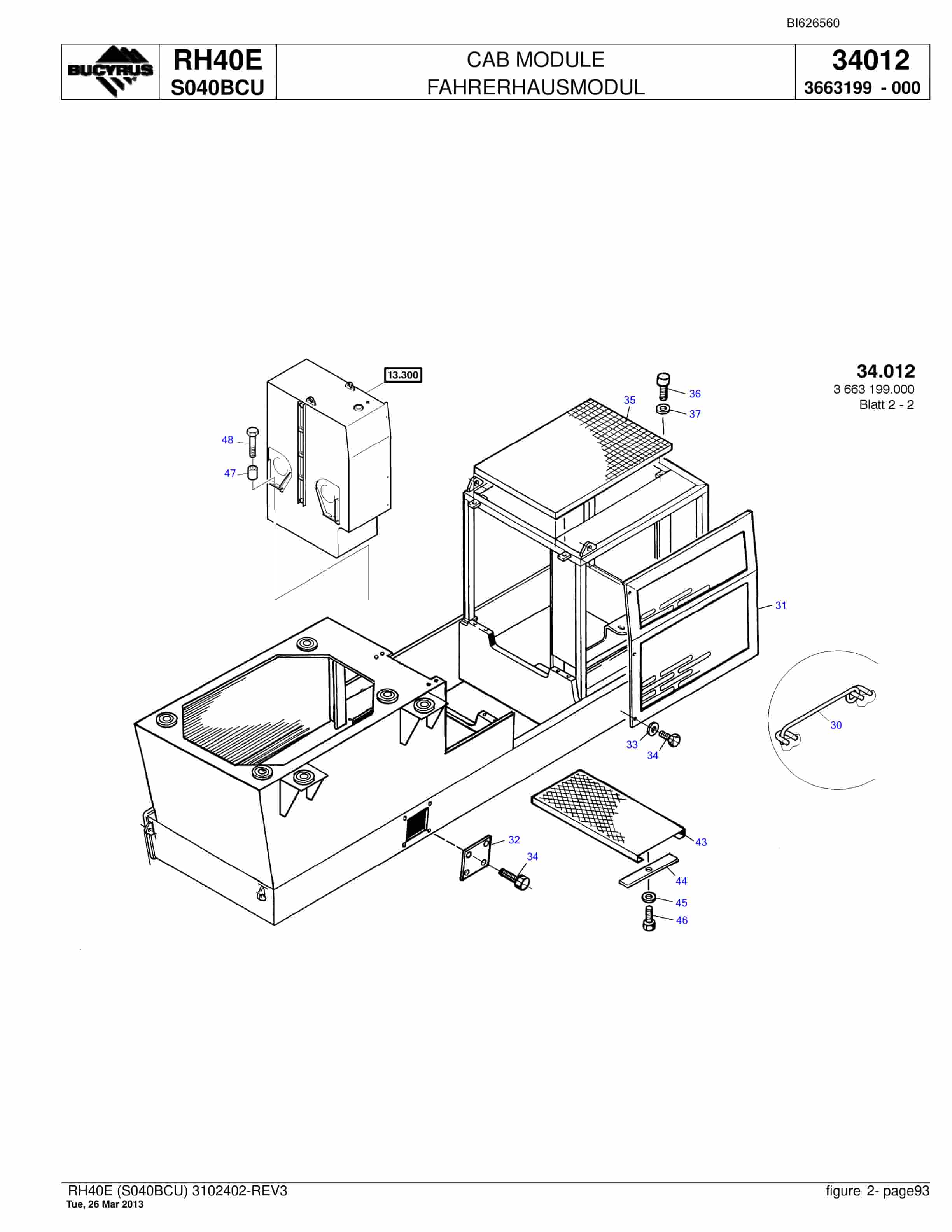 Bucyrus RH40E Hydraulic Excavator Parts Catalog BI626560-4