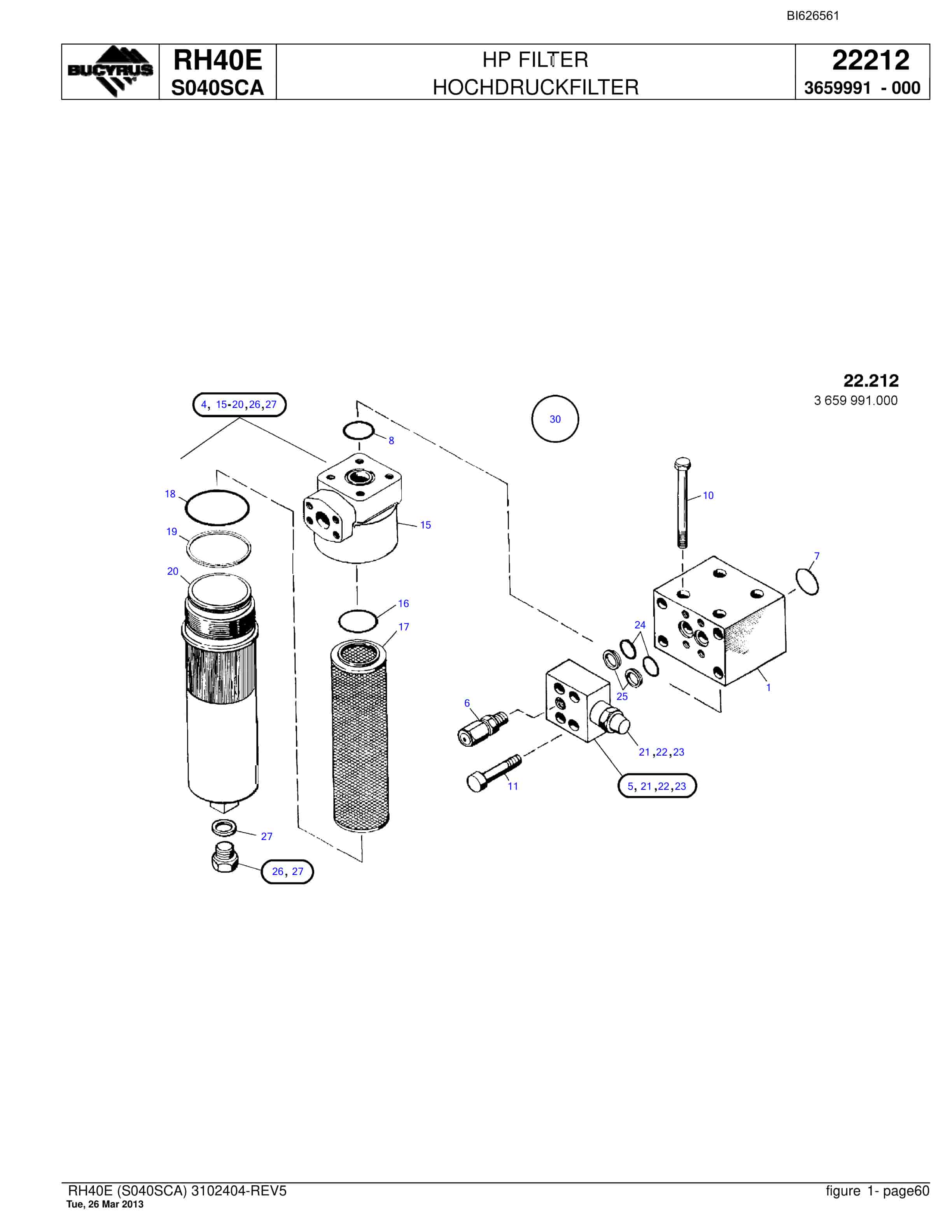 Bucyrus RH40E Hydraulic Excavator Parts Catalog BI626561-2