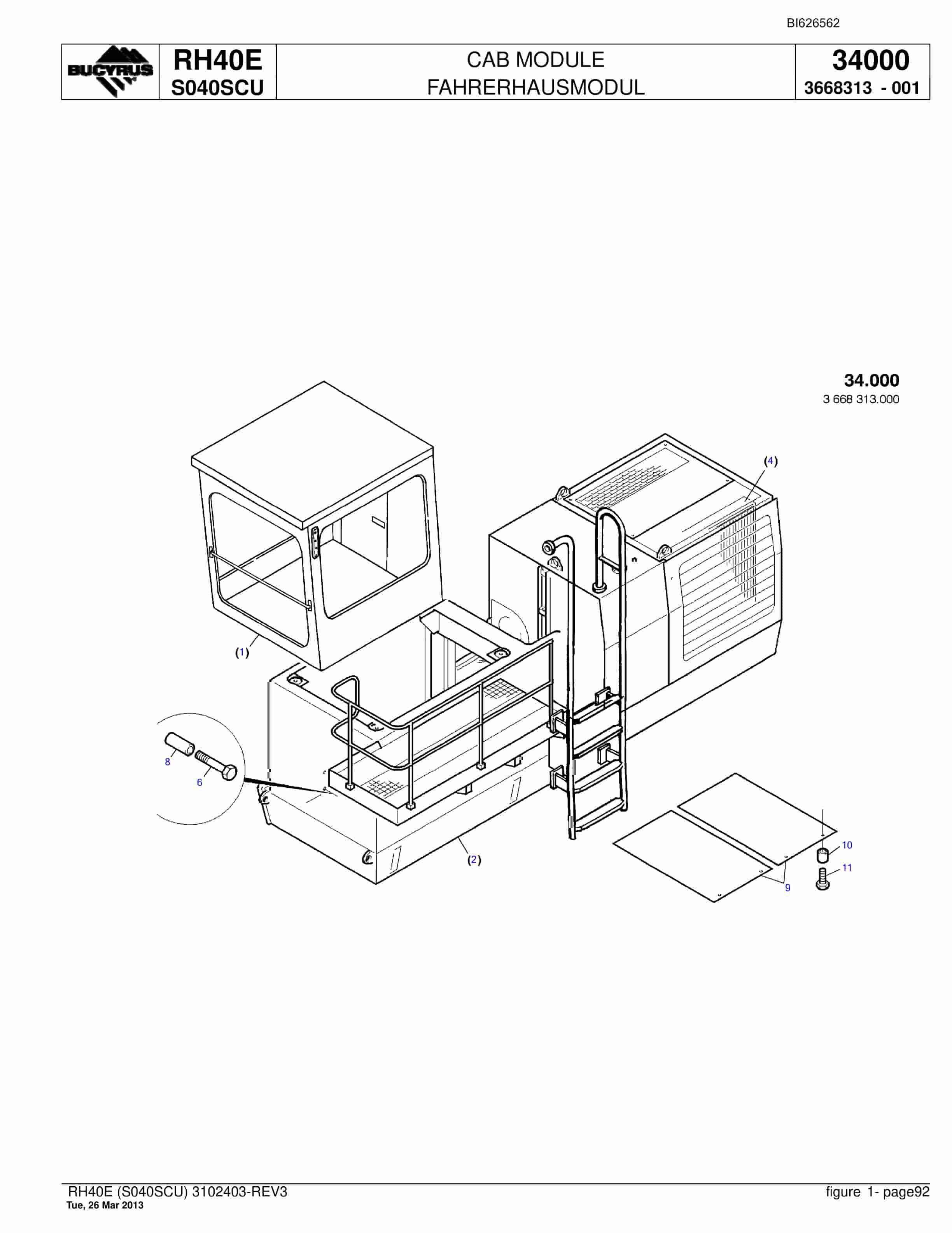 Bucyrus RH40E Hydraulic Excavator Parts Catalog BI626562-4