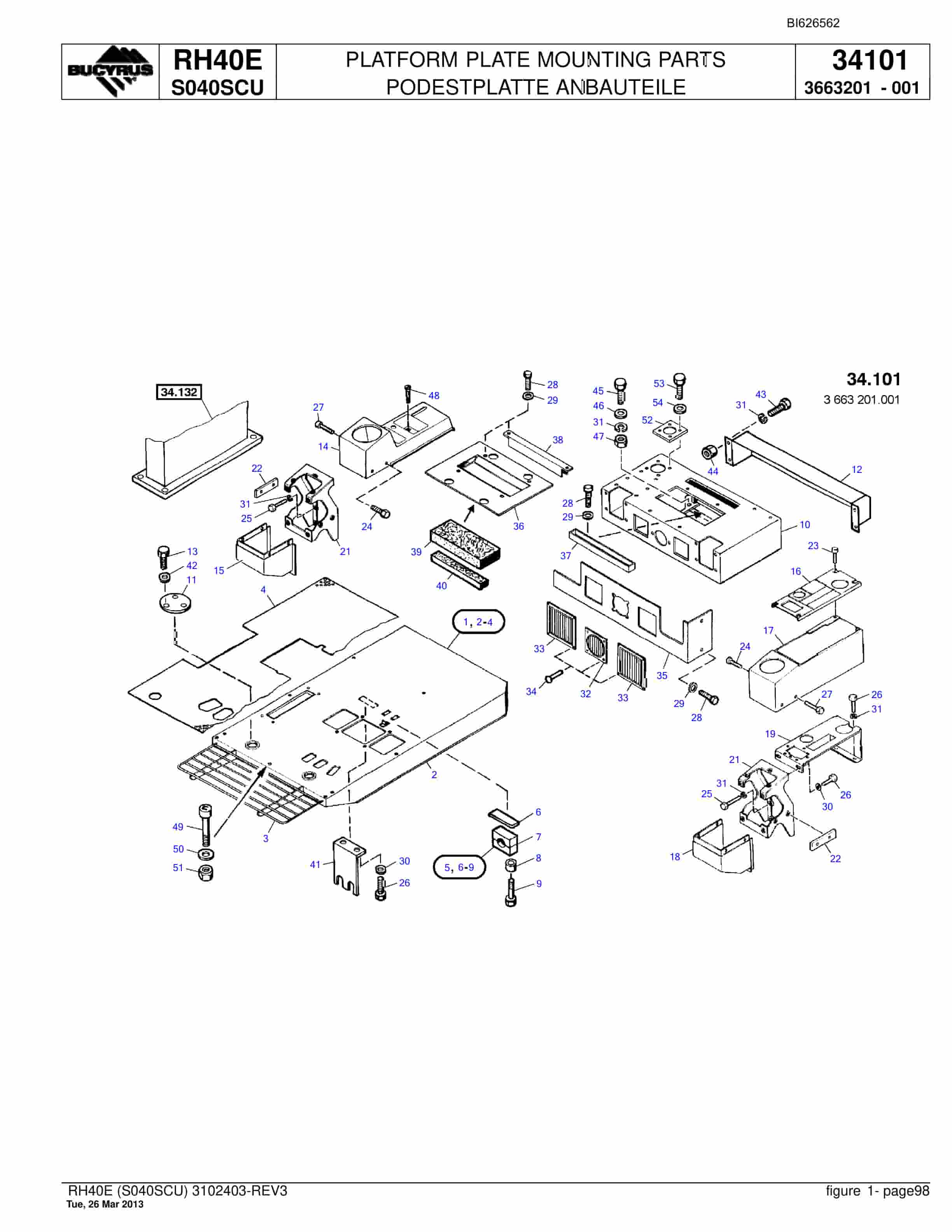 Bucyrus RH40E Hydraulic Excavator Parts Catalog BI626562-5