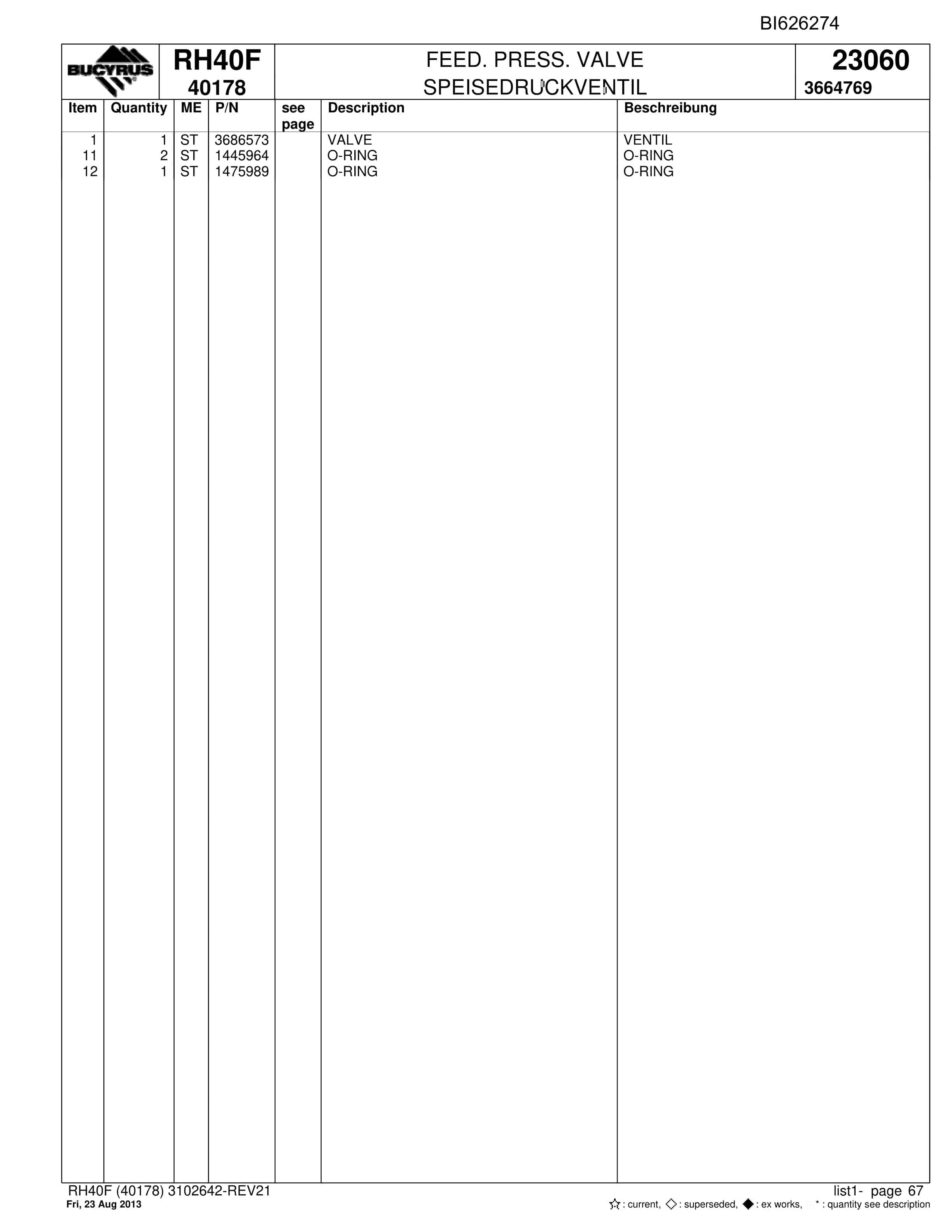 Bucyrus RH40F Hydraulic Excavator Parts Catalog BI626274-2