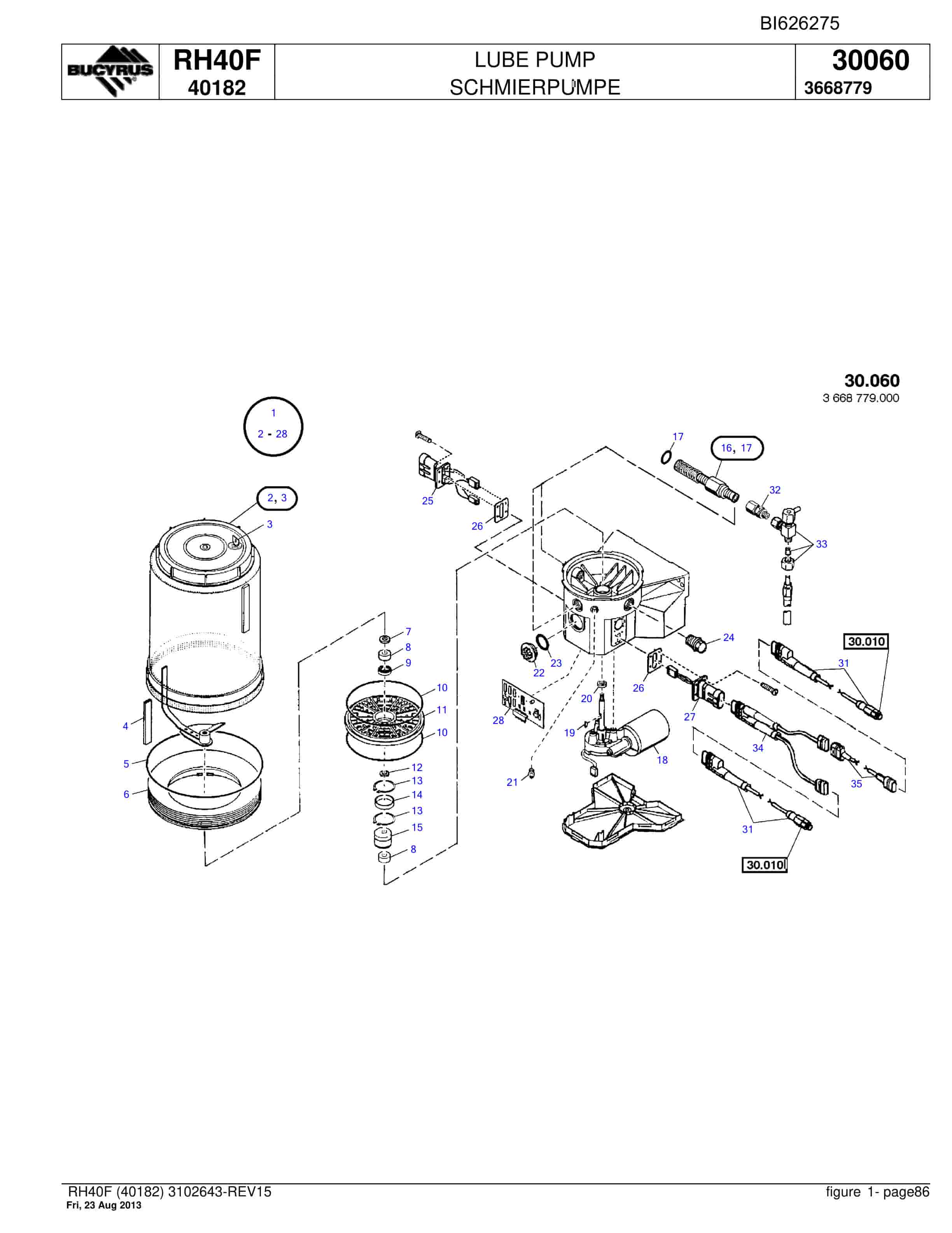 Bucyrus RH40F Hydraulic Excavator Parts Catalog BI626275-3