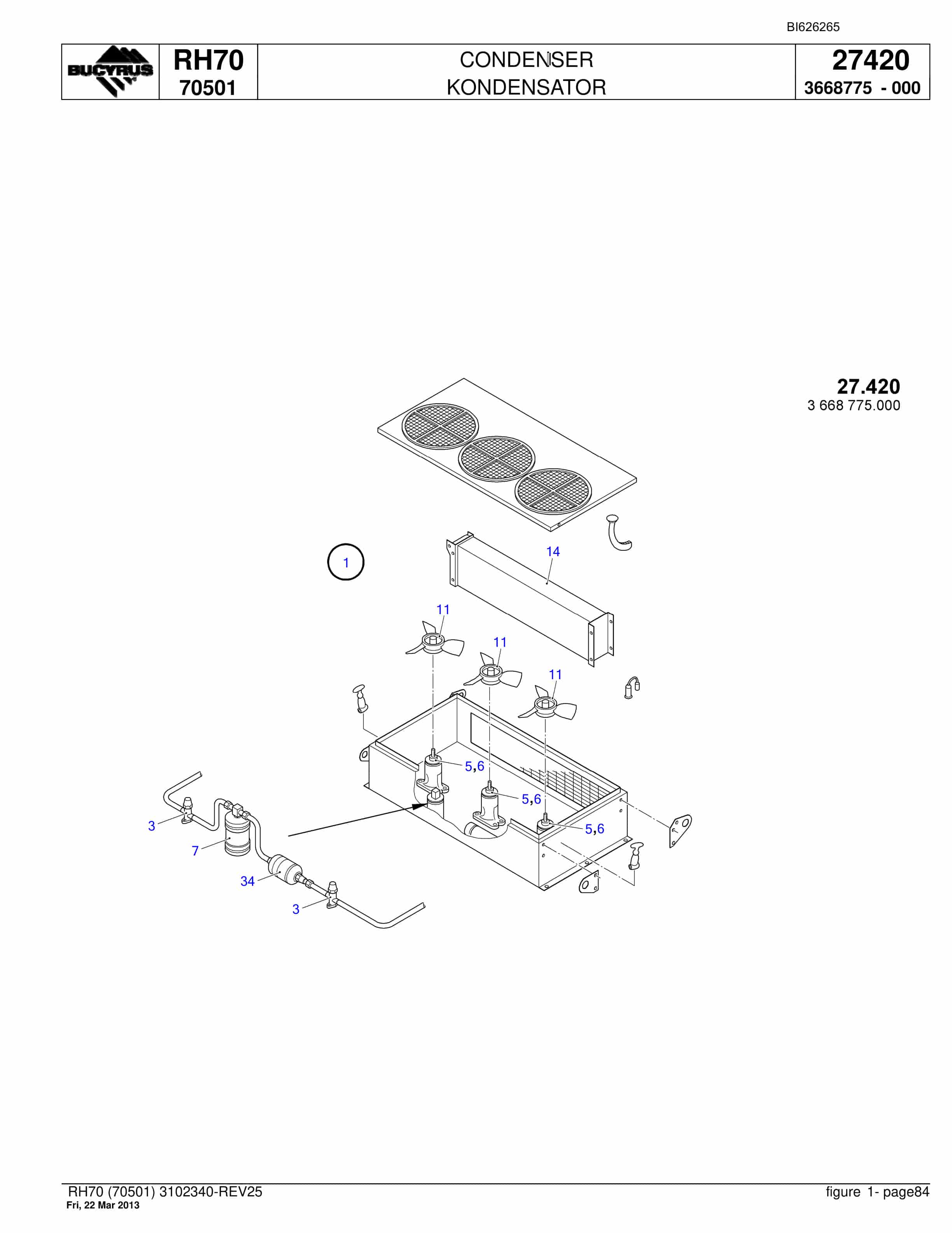 Bucyrus RH70 Hydraulic Excavator Parts Catalog BI626265-3