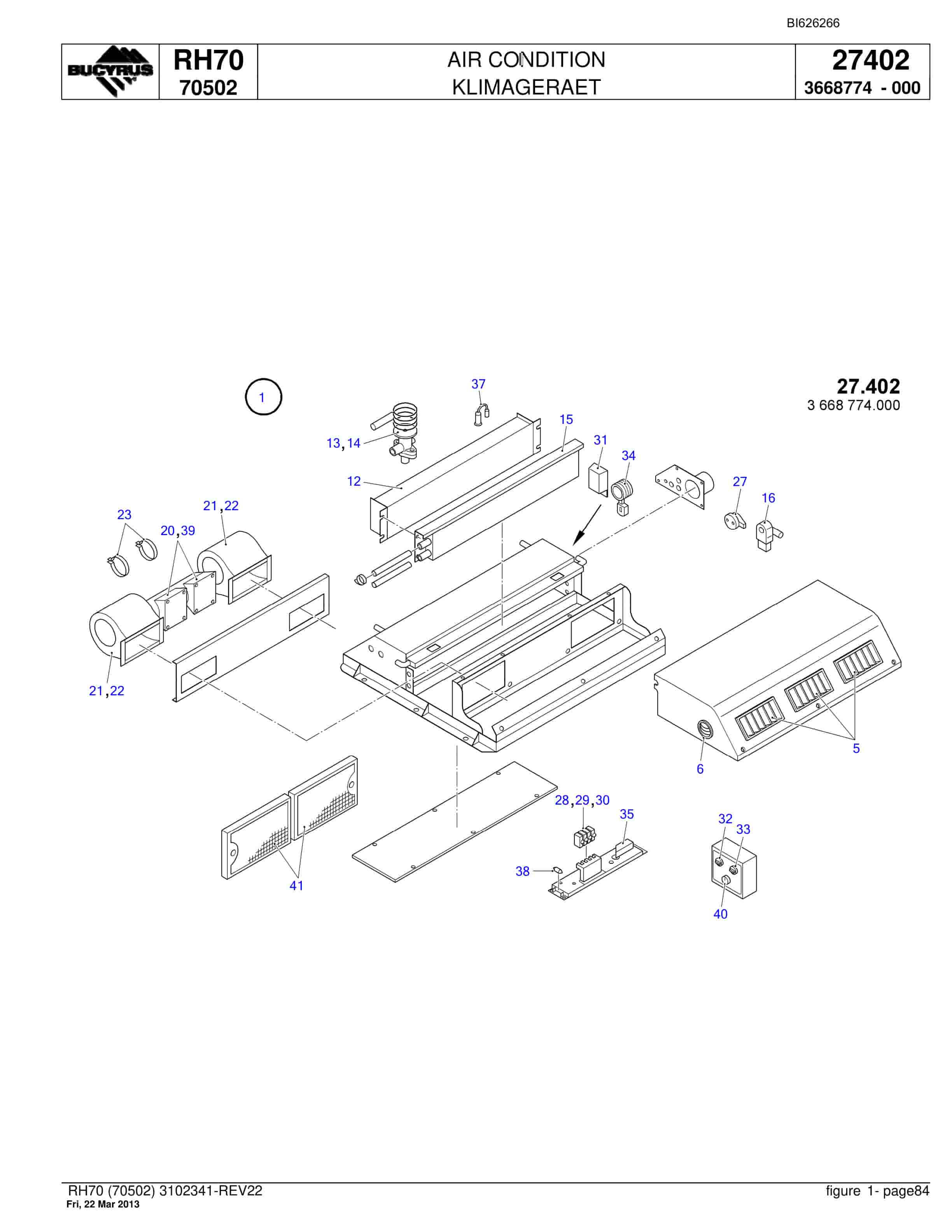 Bucyrus RH70 Hydraulic Excavator Parts Catalog BI626266-3