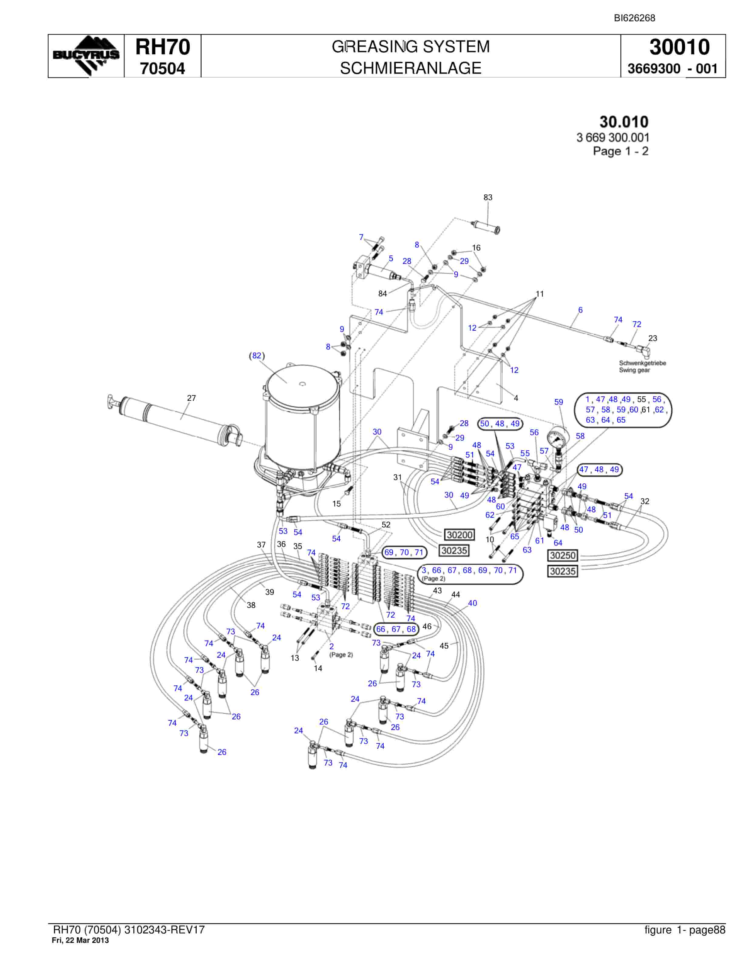 Bucyrus RH70 Hydraulic Excavator Parts Catalog BI626268-3