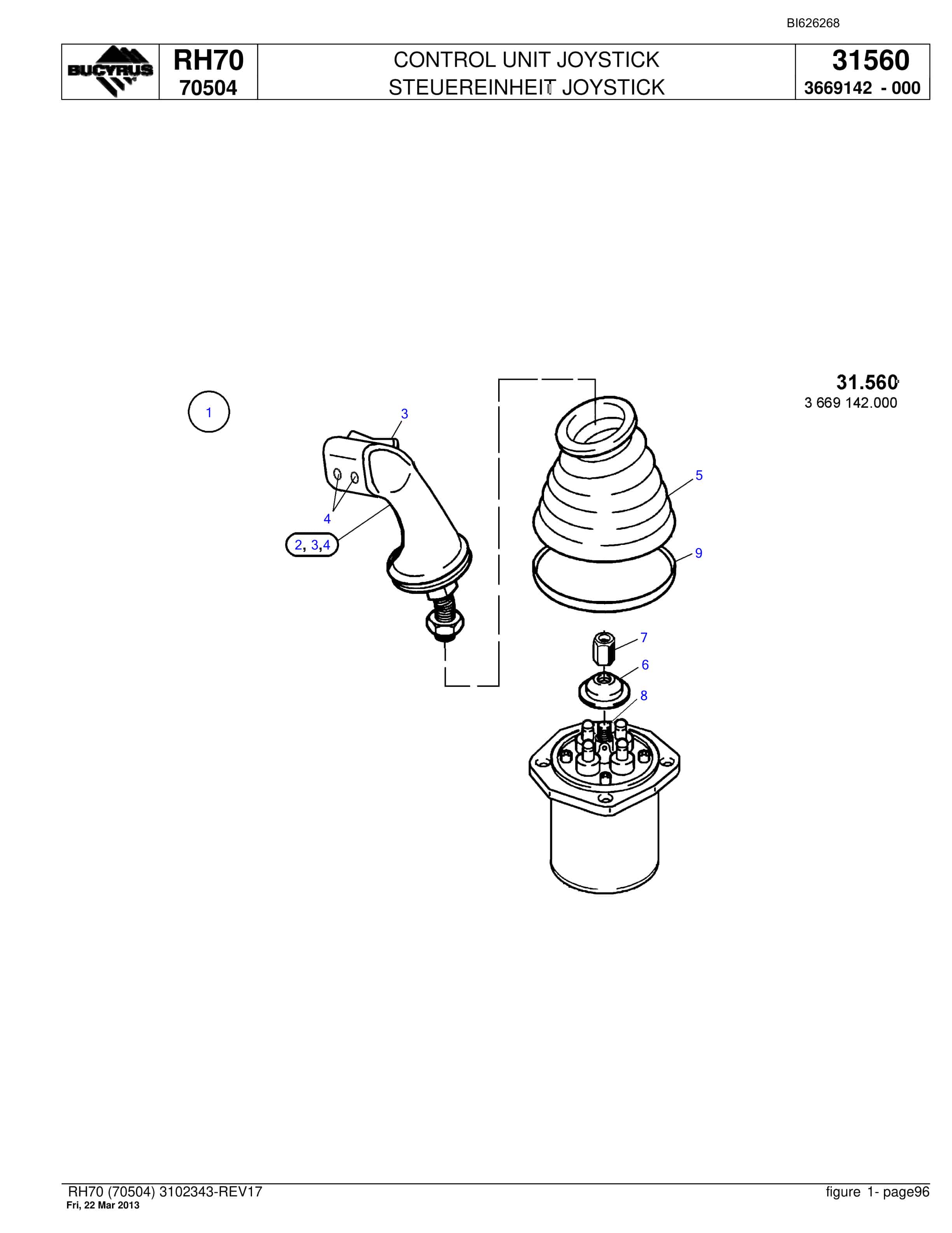 Bucyrus RH70 Hydraulic Excavator Parts Catalog BI626268-4