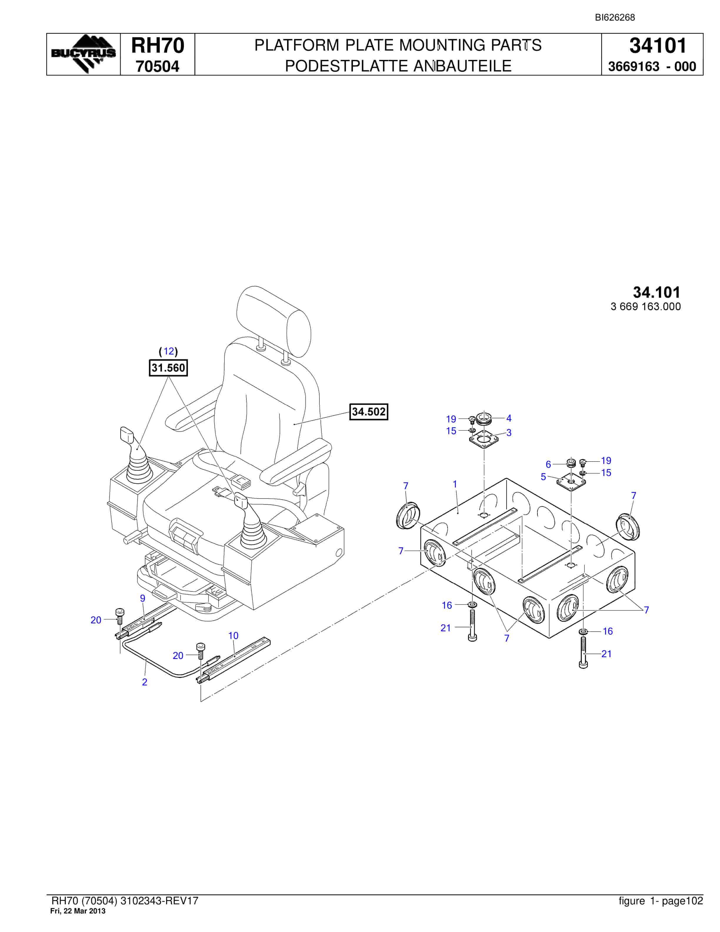 Bucyrus RH70 Hydraulic Excavator Parts Catalog BI626268-5