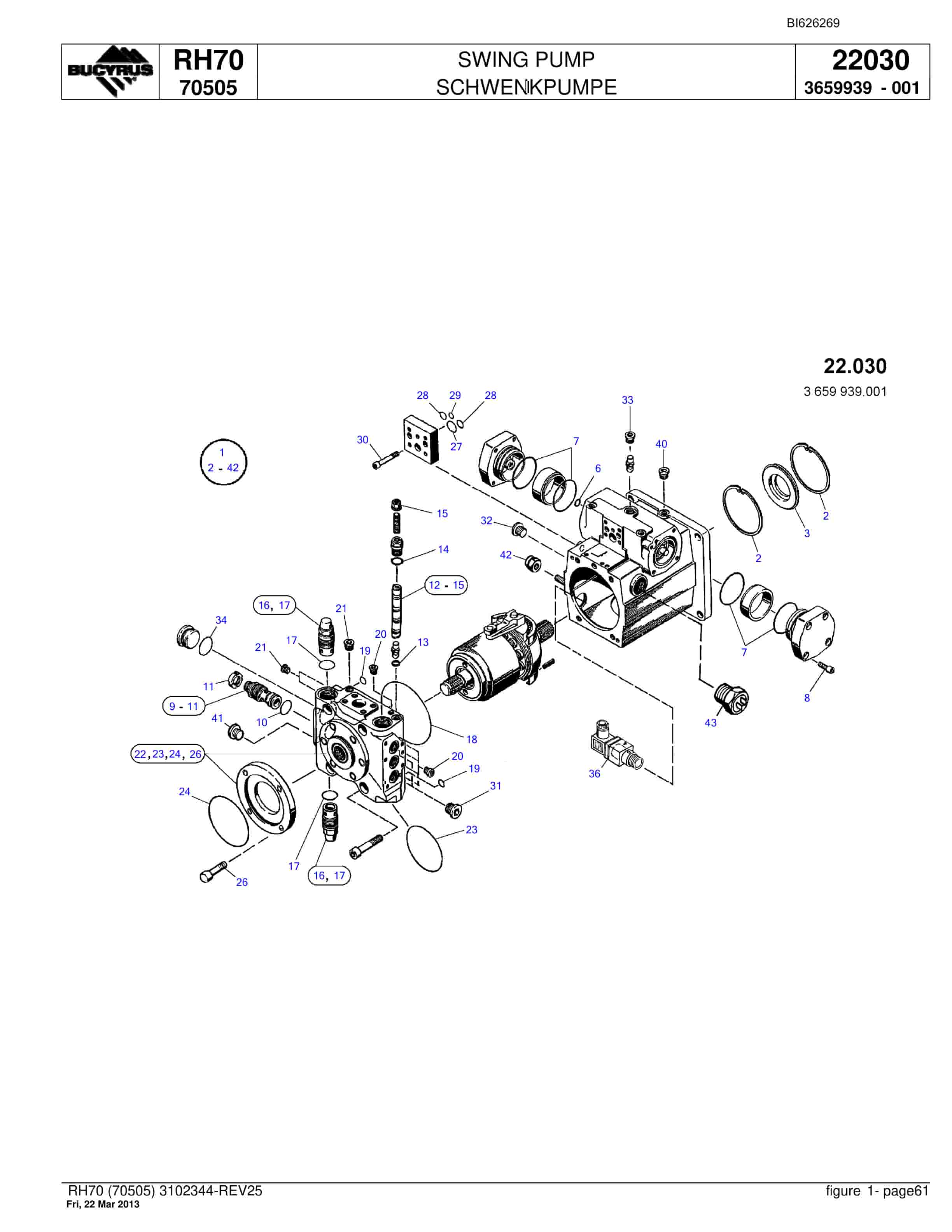 Bucyrus RH70 Hydraulic Excavator Parts Catalog BI626269-2