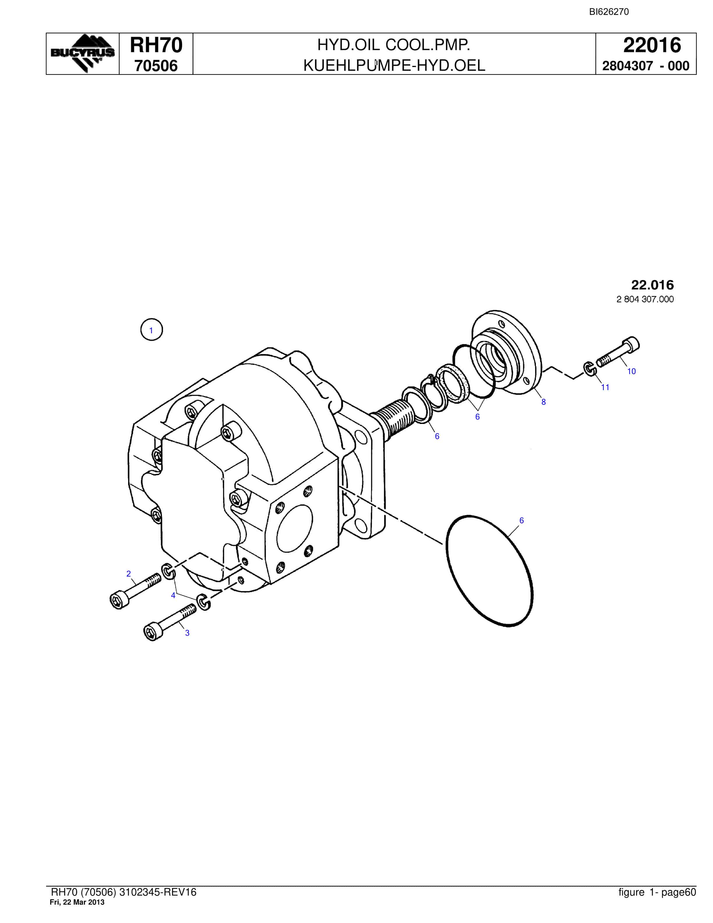 Bucyrus RH70 Hydraulic Excavator Parts Catalog BI626270-2