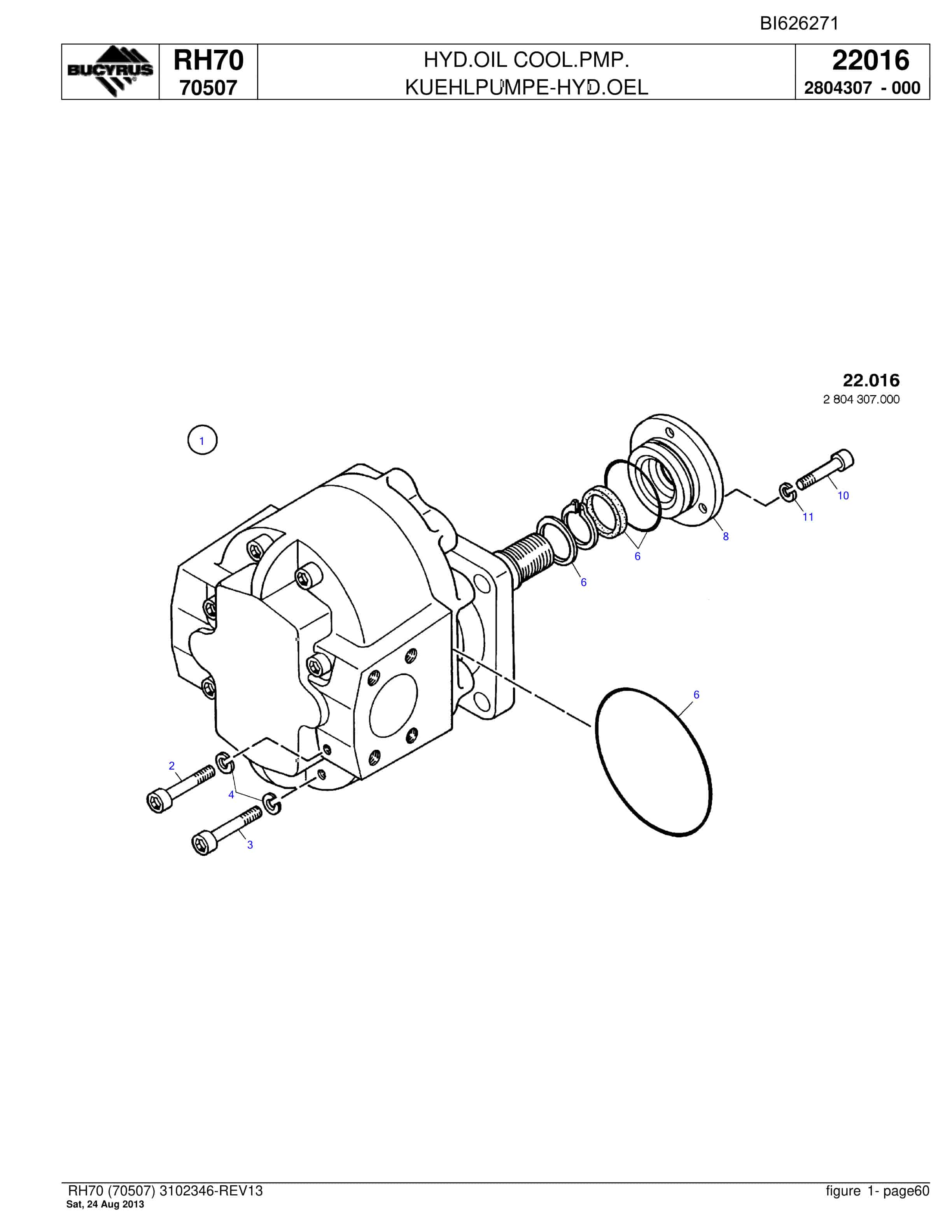 Bucyrus RH70 Hydraulic Excavator Parts Catalog BI626271-2