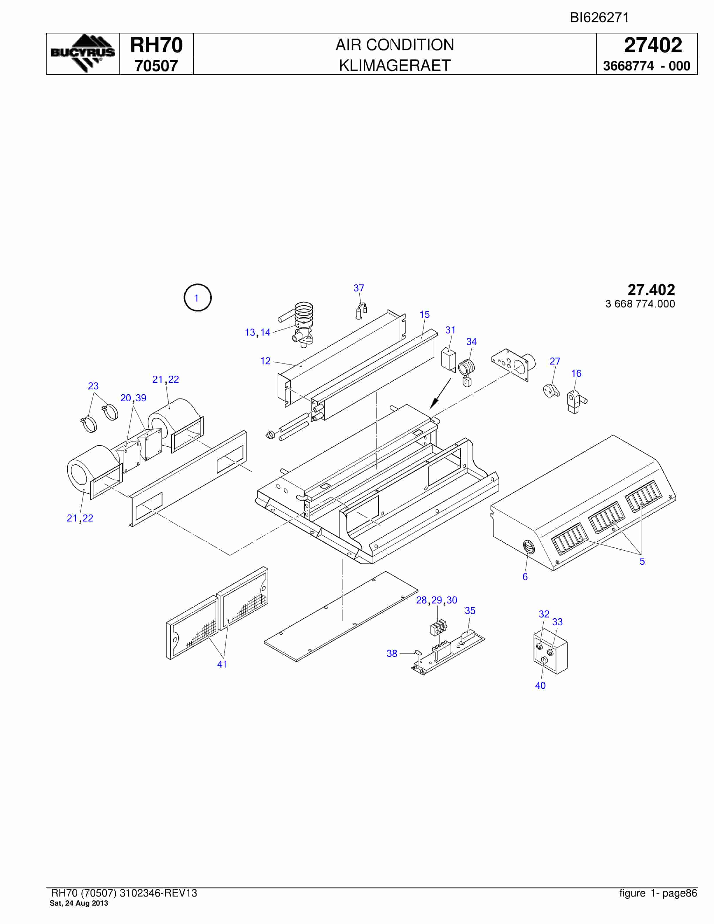 Bucyrus RH70 Hydraulic Excavator Parts Catalog BI626271-3