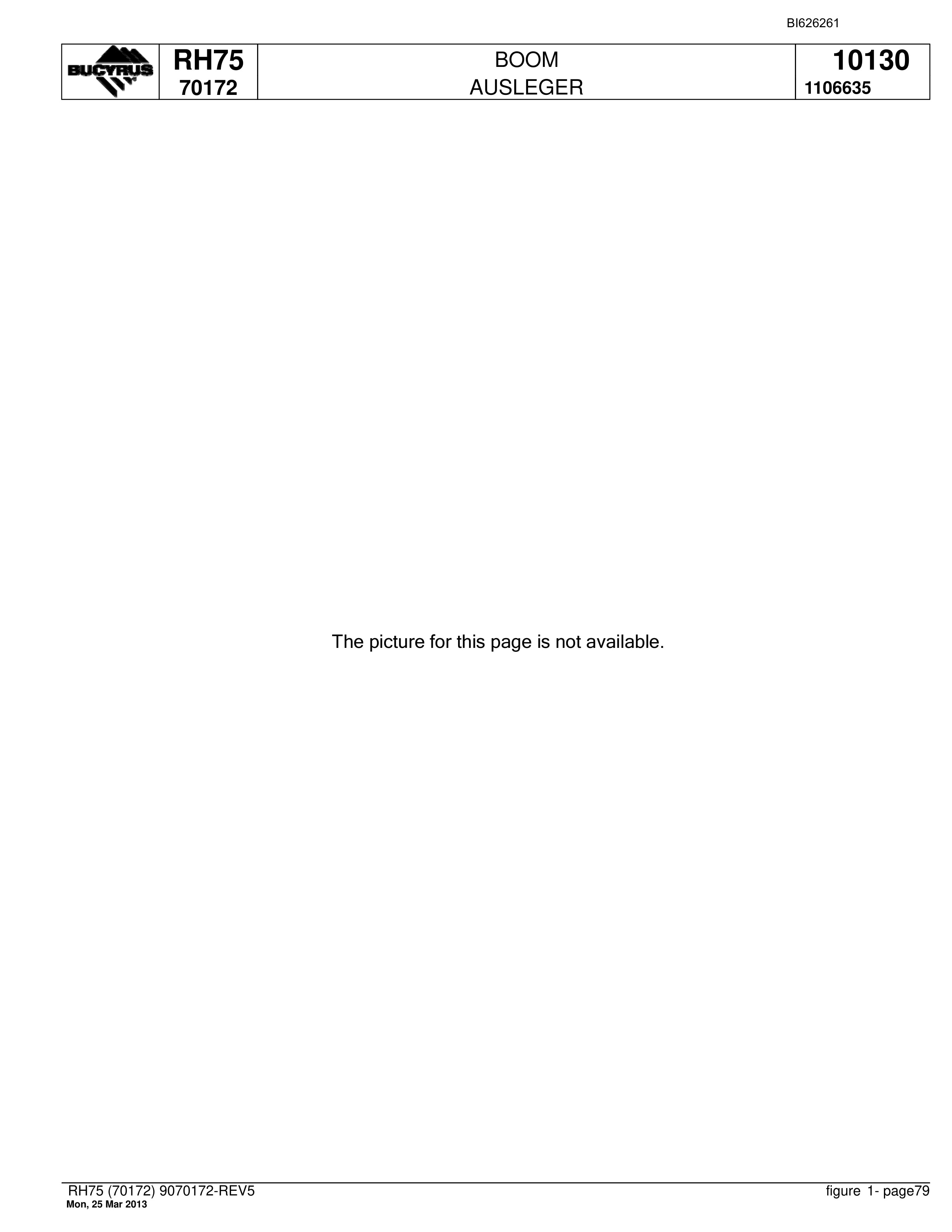 Bucyrus RH75 Hydraulic Excavator Parts Catalog BI626261-5