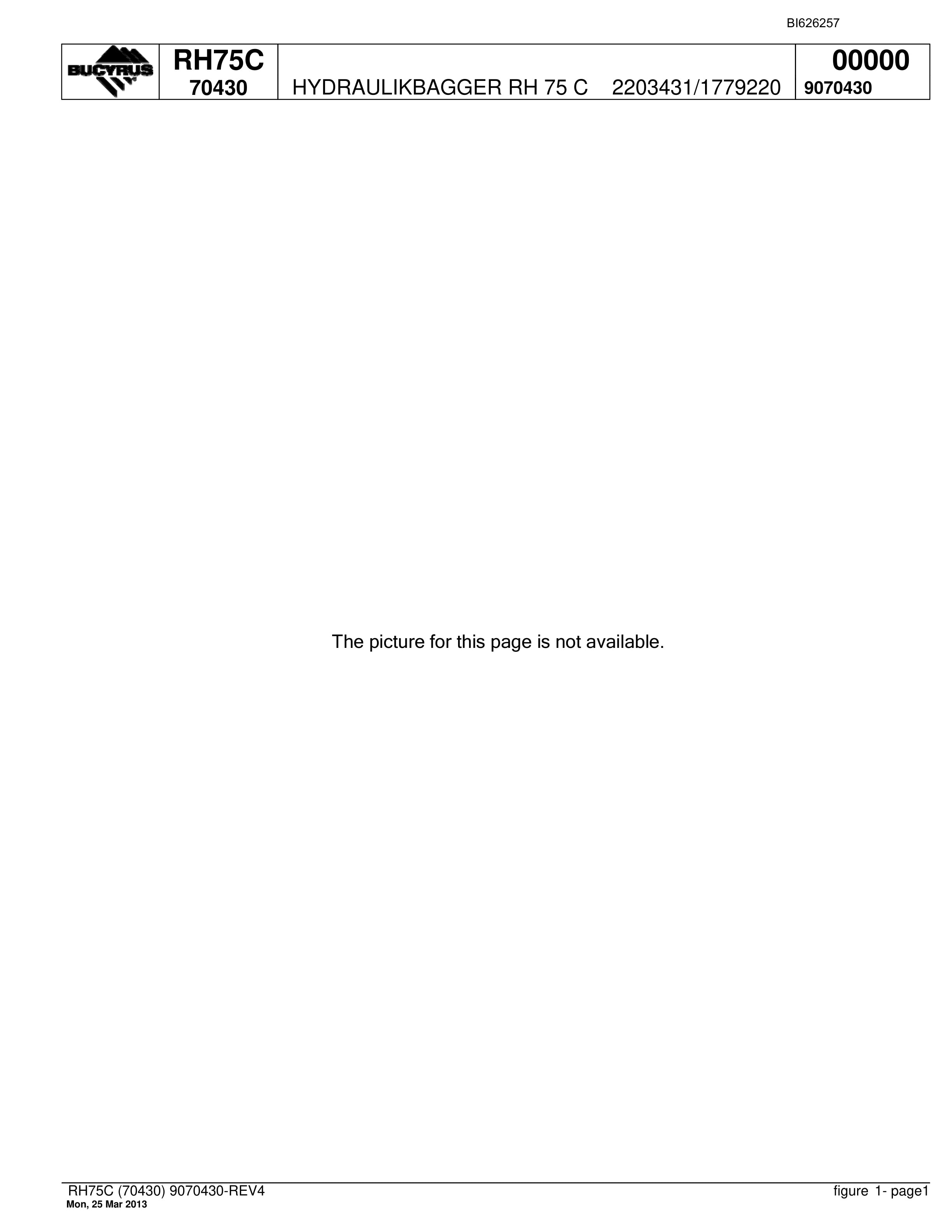 Bucyrus RH75C Hydraulic Excavator Parts Catalog BI626257